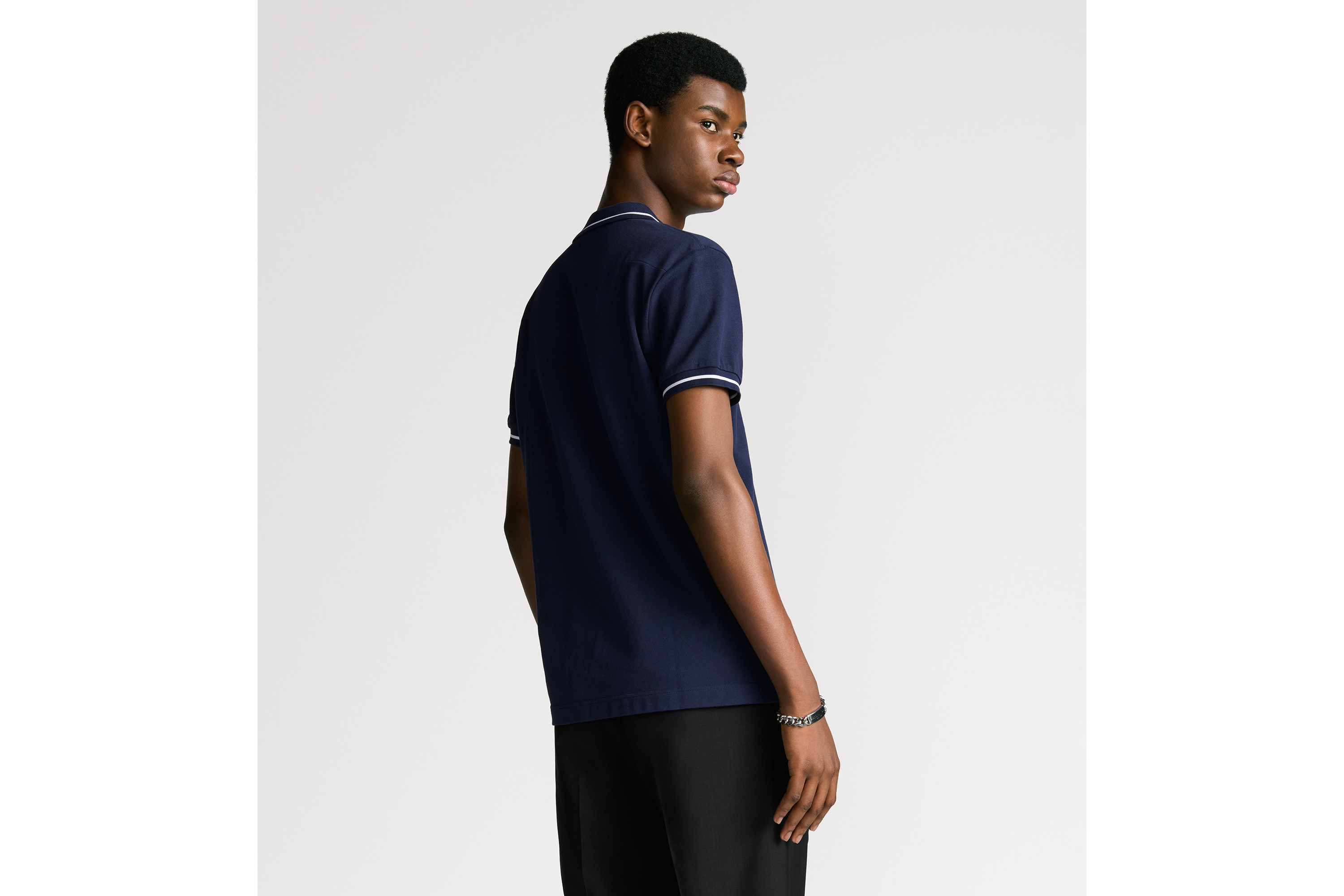 Look Polo Shirt with Bee Embroidery Navy Blue Cotton Piqué E09