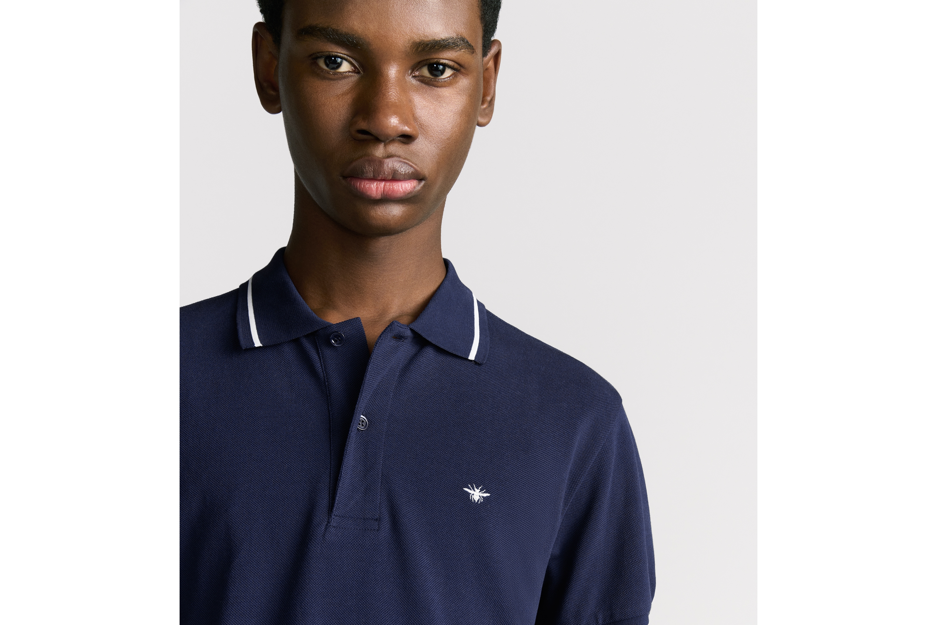 Look Polo Shirt with Bee Embroidery Navy Blue Cotton Piqué E10