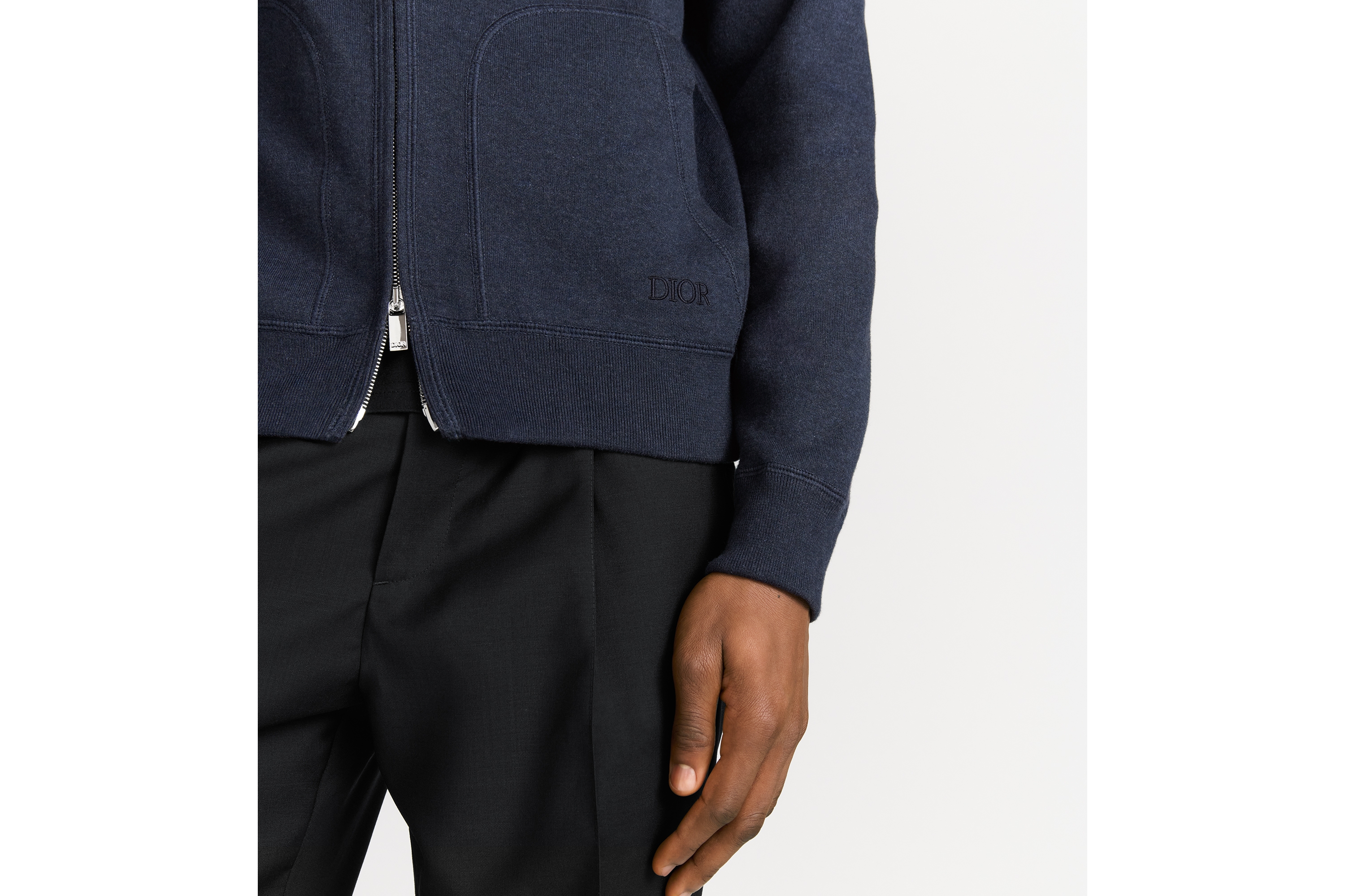 Look Hooded Track Jacket Navy Blue Cotton and Cashmere Knit E04