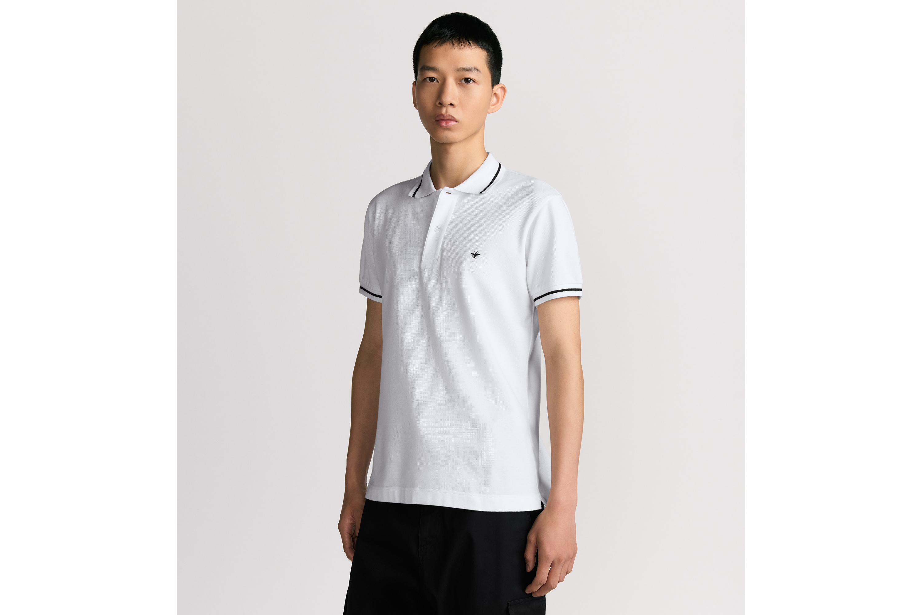 Look Polo Shirt with Bee Embroidery White Cotton Piqué E07