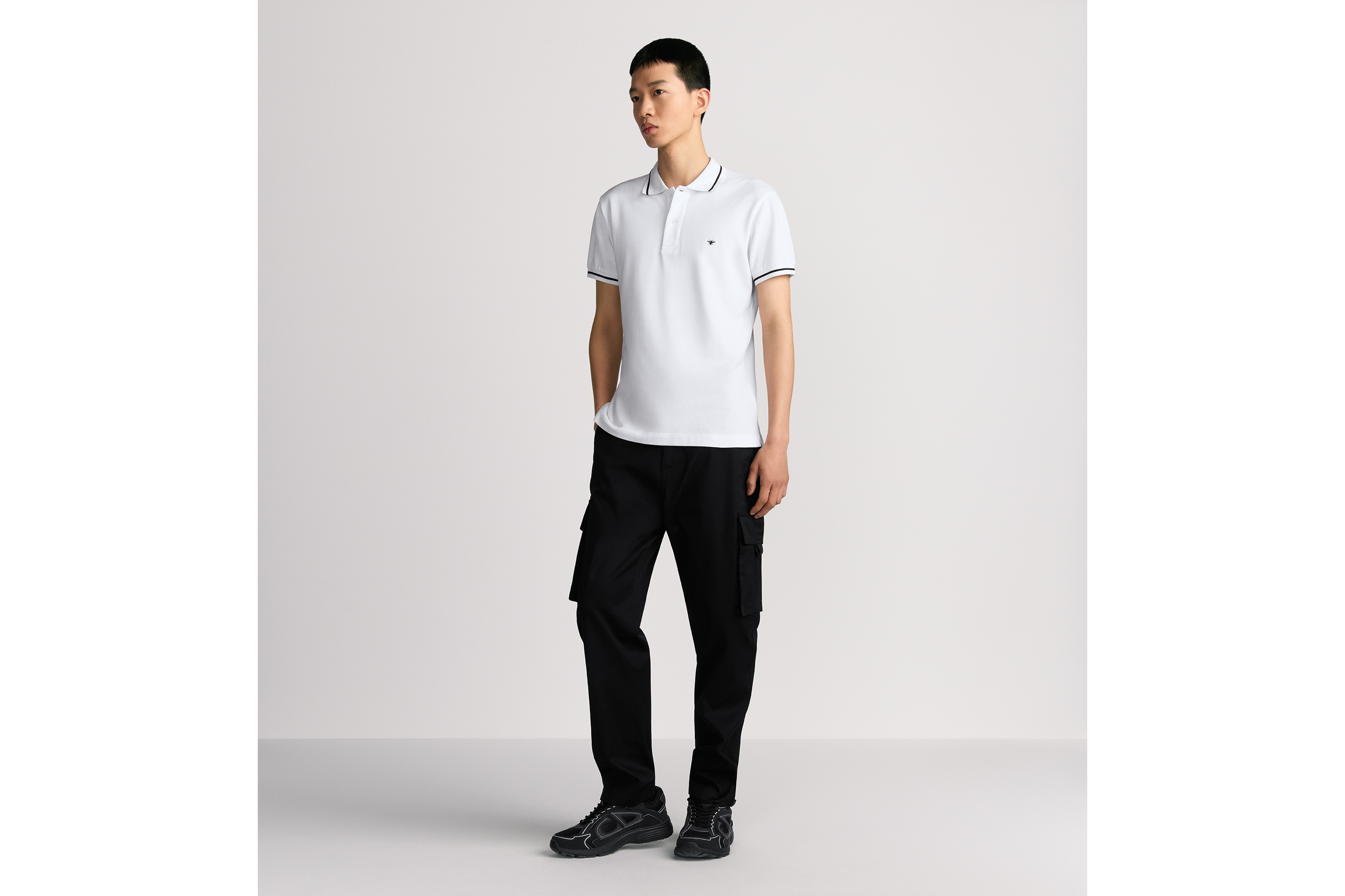 Look Polo Shirt with Bee Embroidery White Cotton Piqué E08