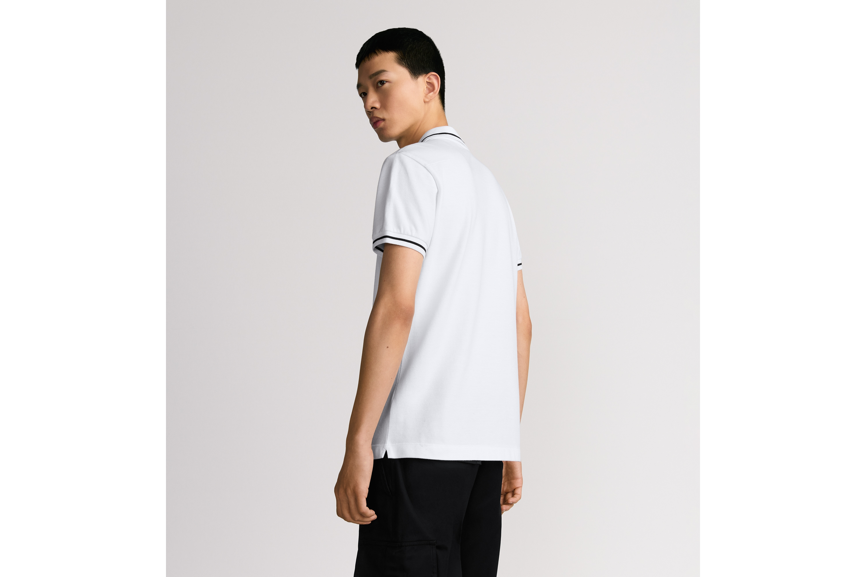 Look Polo Shirt with Bee Embroidery White Cotton Piqué E09