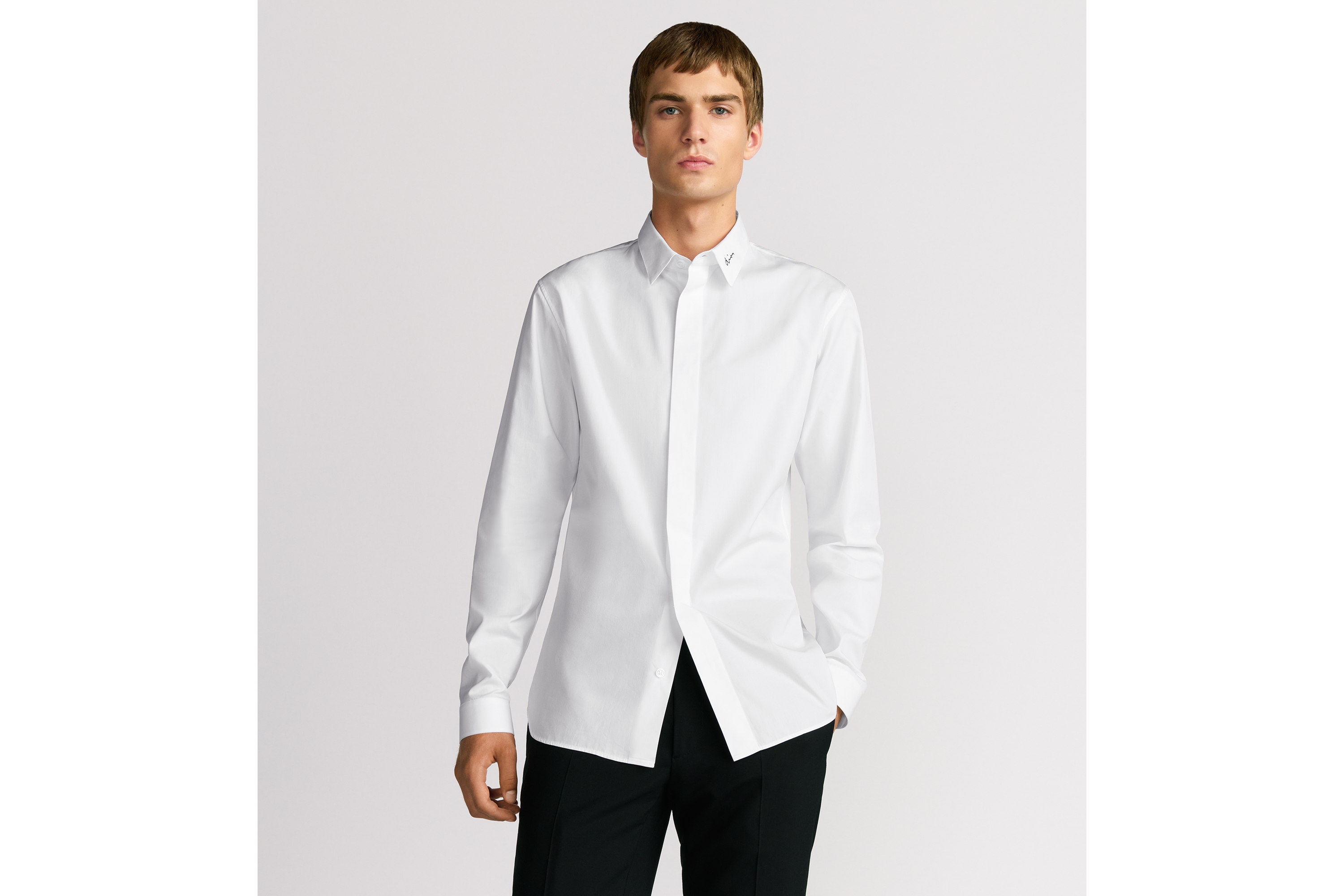 Look Shirt with Dior Embroidery White Cotton Poplin E07