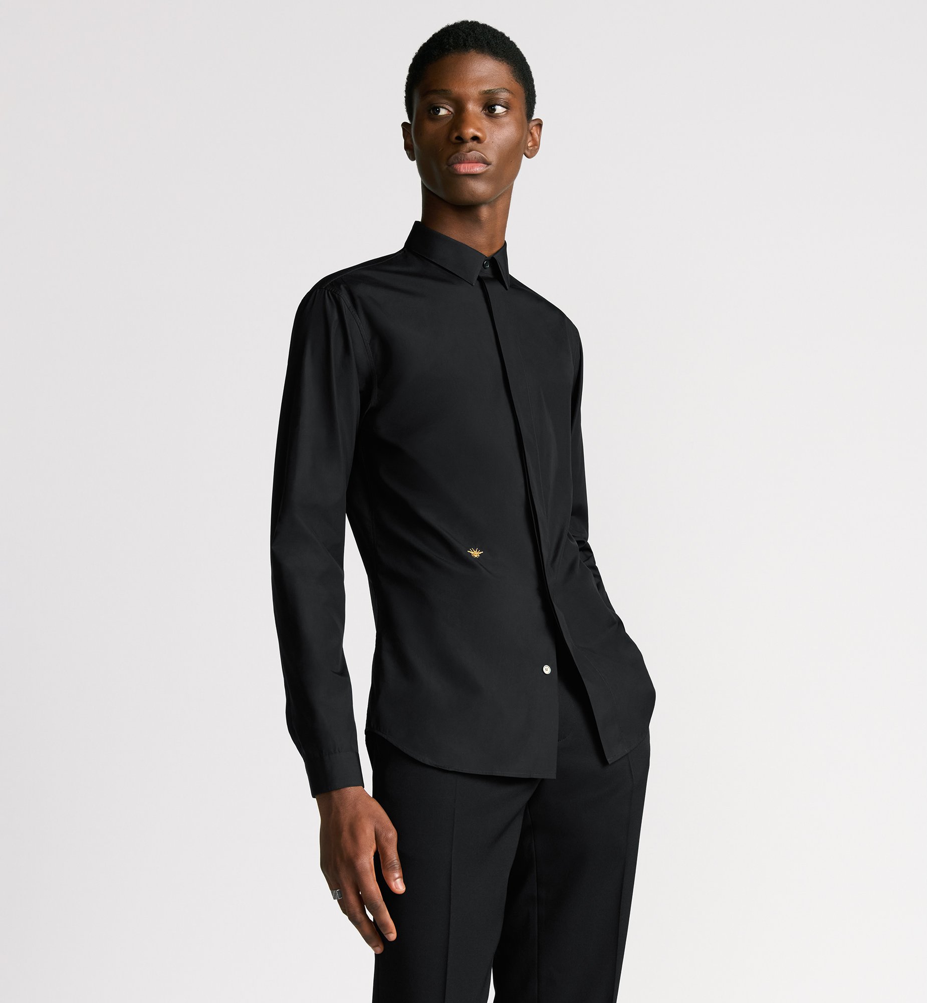 Shirt with Gold Bee Embroidery Black Cotton Poplin | DIOR Shirt with Gold Bee Embroidery Black Cotton Poplin | DIOR
