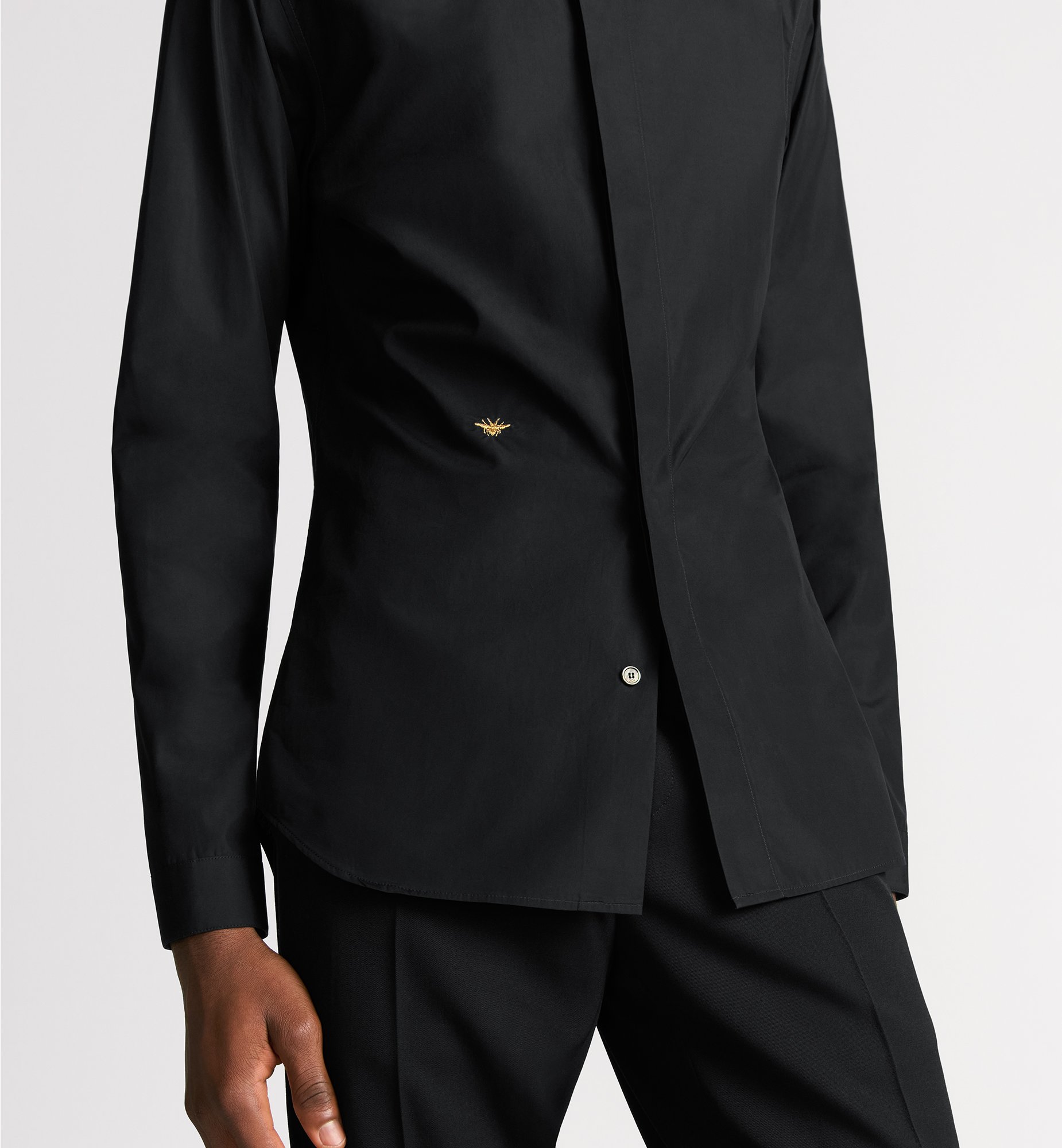 Shirt with Gold Bee Embroidery Black Cotton Poplin | DIOR Shirt with Gold Bee Embroidery Black Cotton Poplin | DIOR