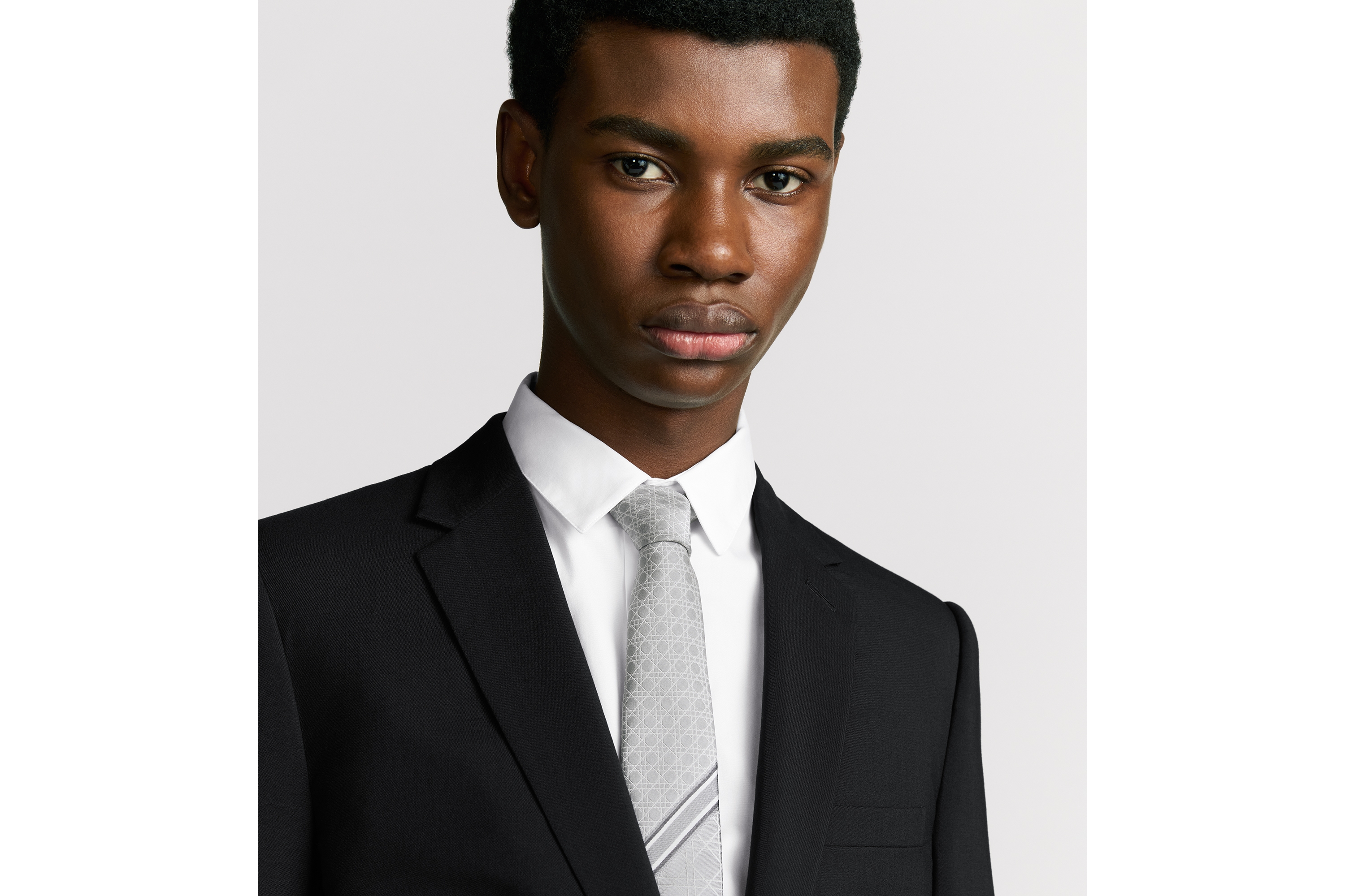 Look Striped Cannage Tie Gray, White and Deep Gray Silk E36