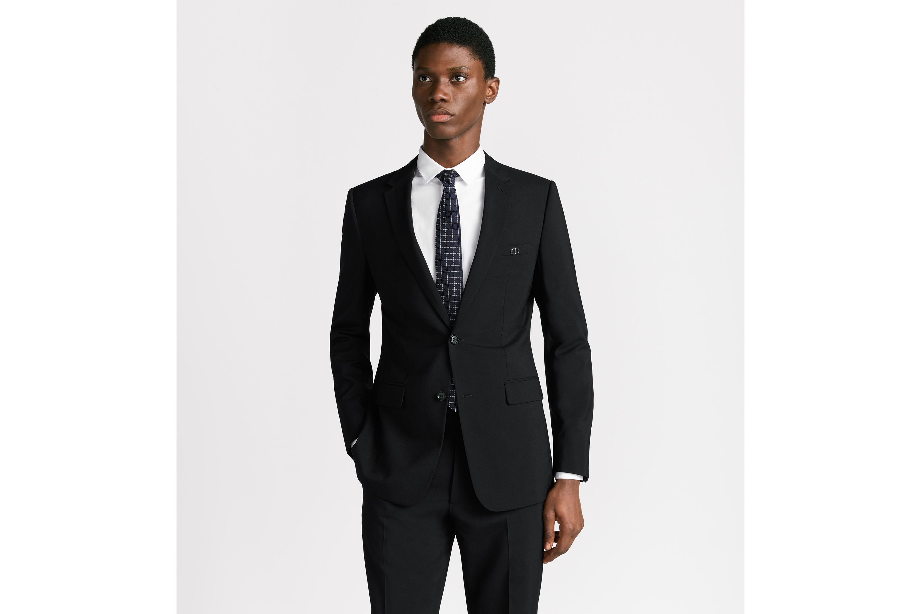 Look Cannage Tie Navy Blue and White Silk E01