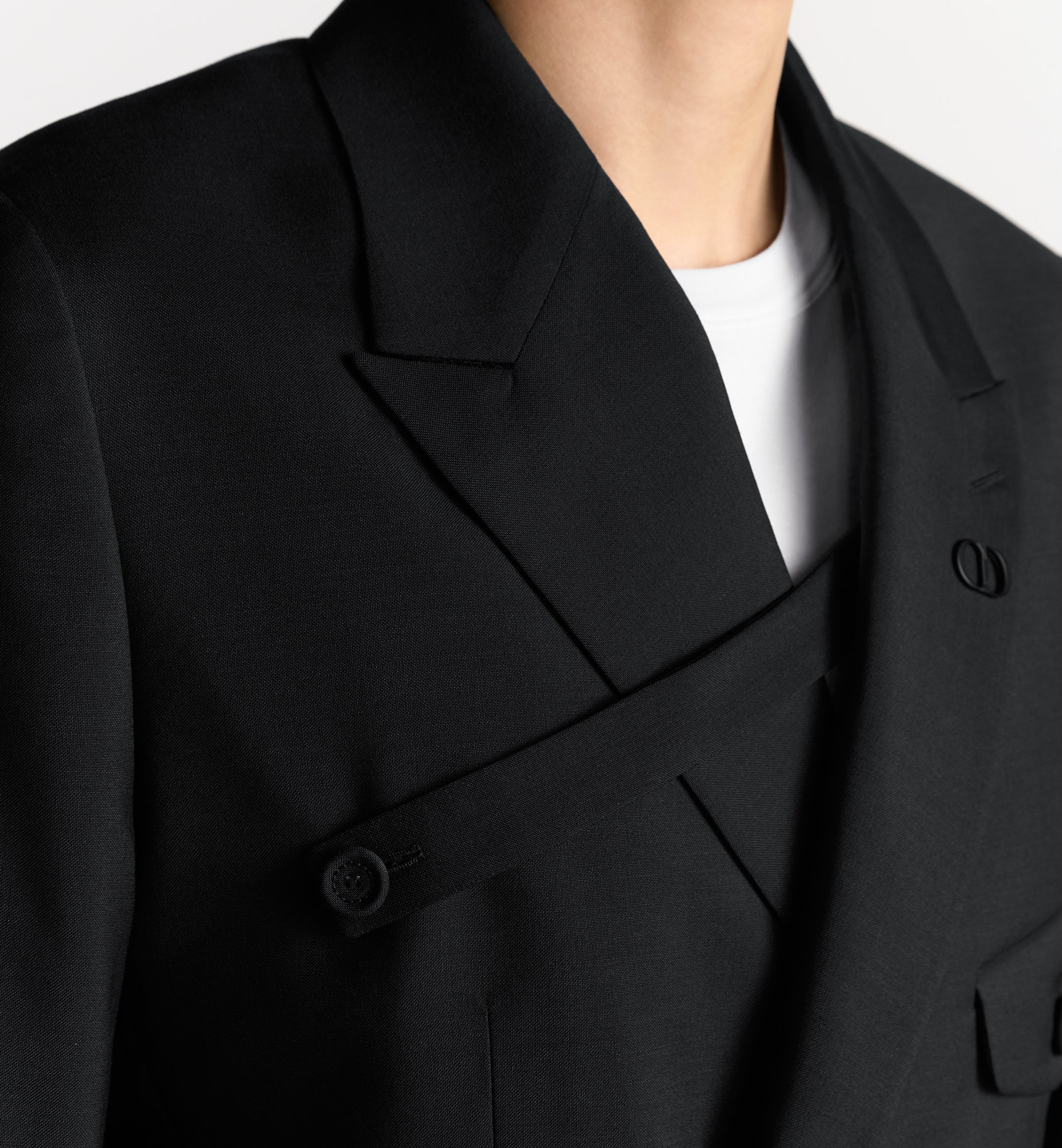 Double-Breasted Jacket with Buttoned Strap Black Virgin Wool Double-Breasted Jacket with Buttoned Strap Black Virgin Wool