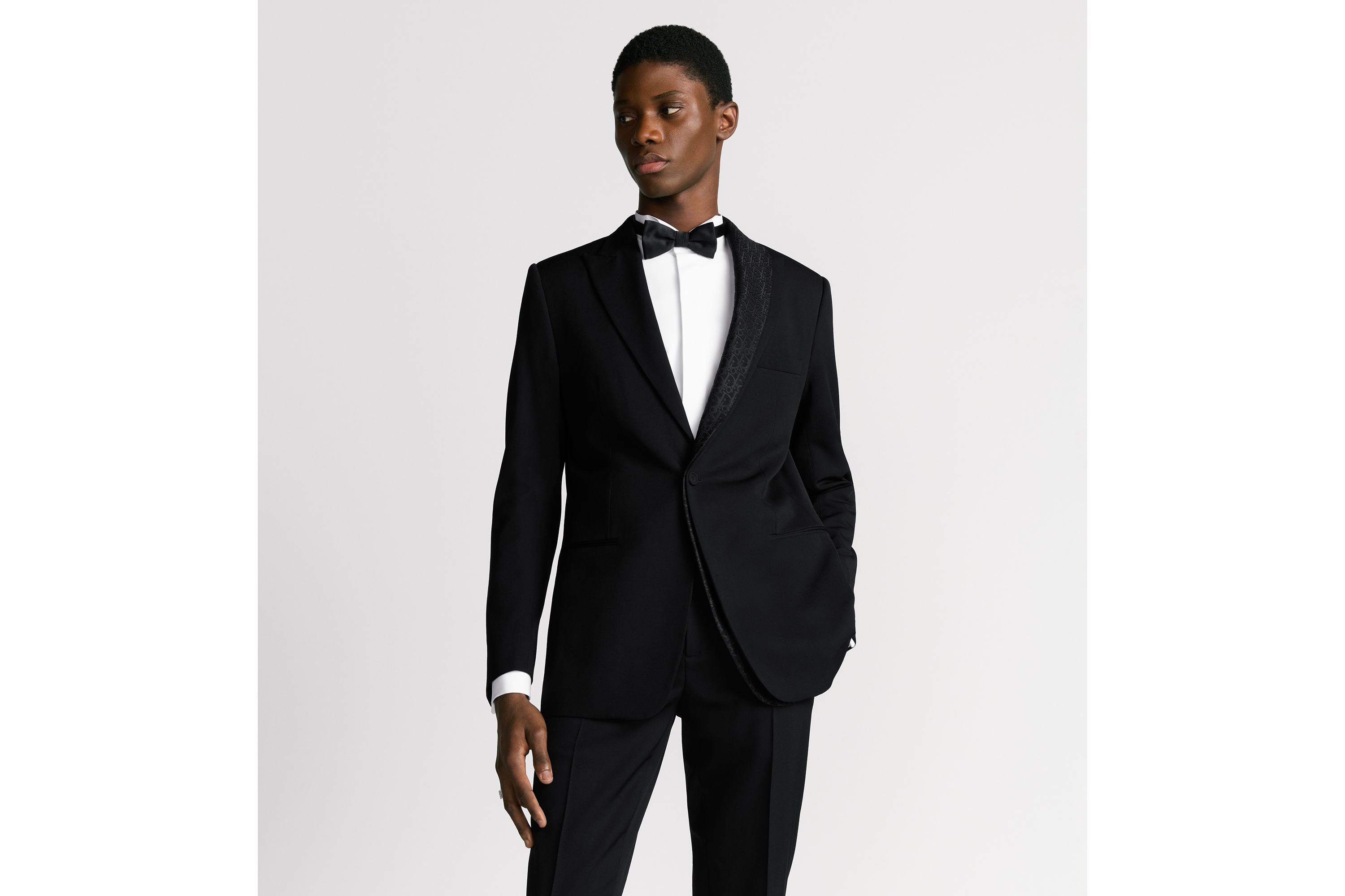 look_image_alt_prefix Colbert met asymmetrische sjaalkraag en Dior Oblique-motief Zwarte scheerwollen keperstof E01