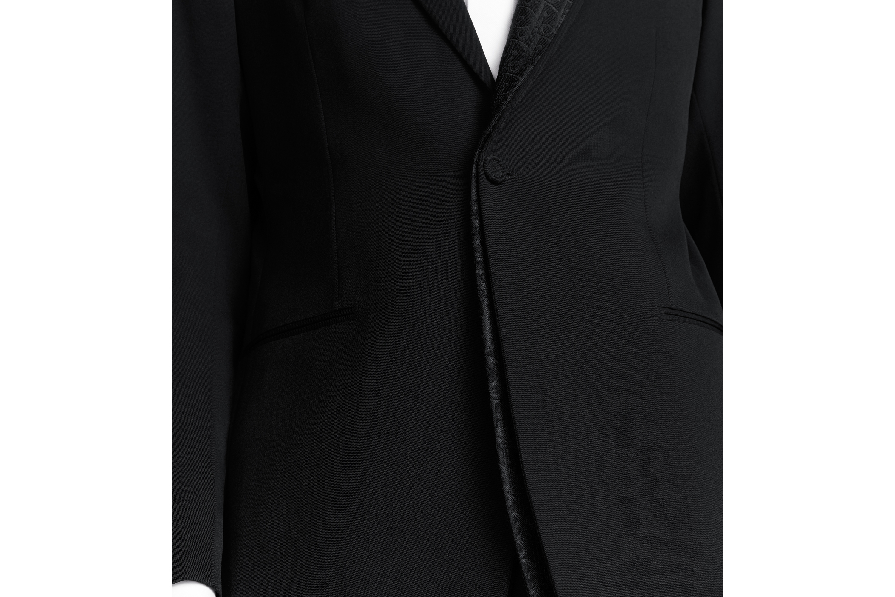 look_image_alt_prefix Colbert met asymmetrische sjaalkraag en Dior Oblique-motief Zwarte scheerwollen keperstof E04