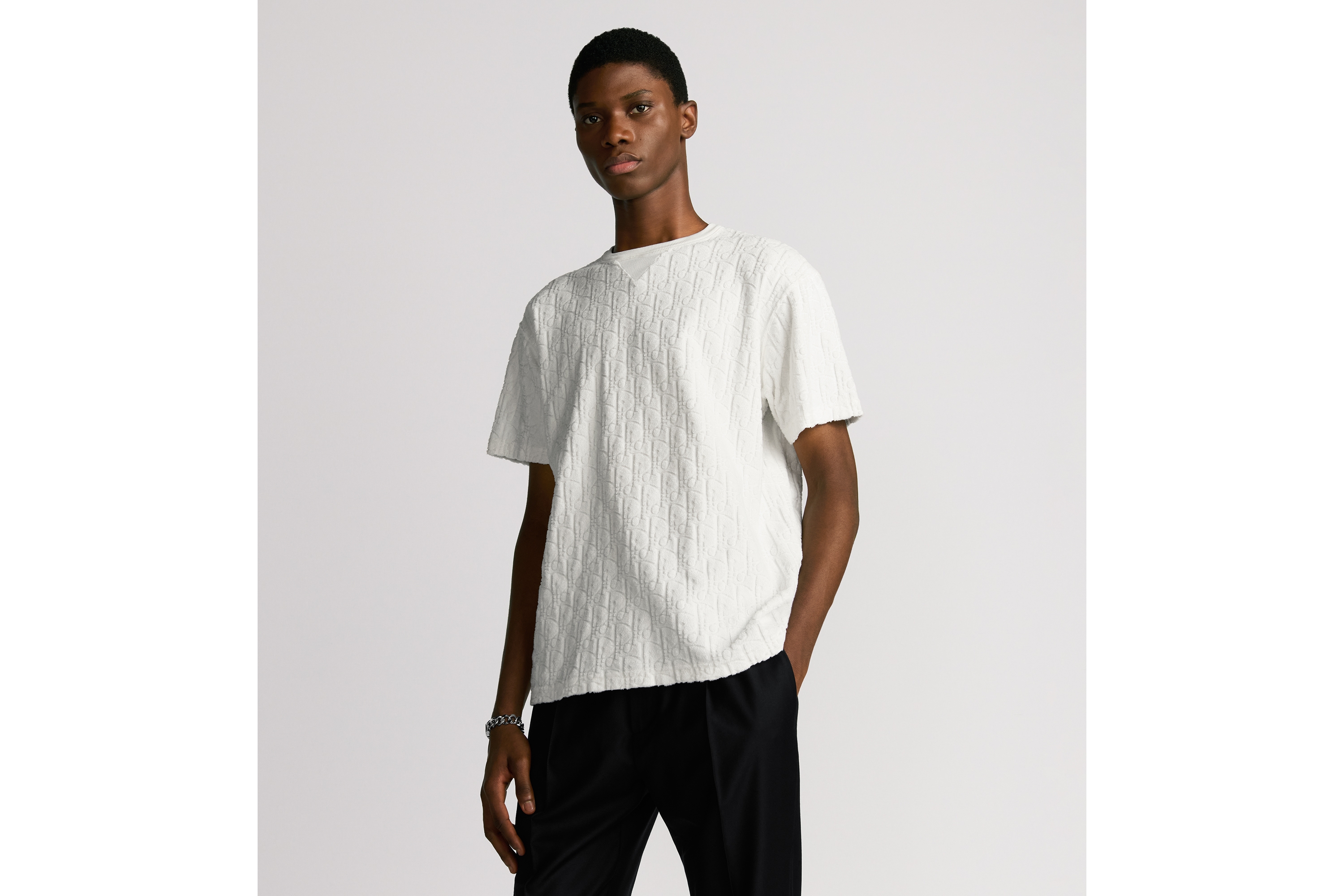 Look Dior Oblique Relaxed-Fit T-Shirt Off-White Terry Cotton Jacquard E07