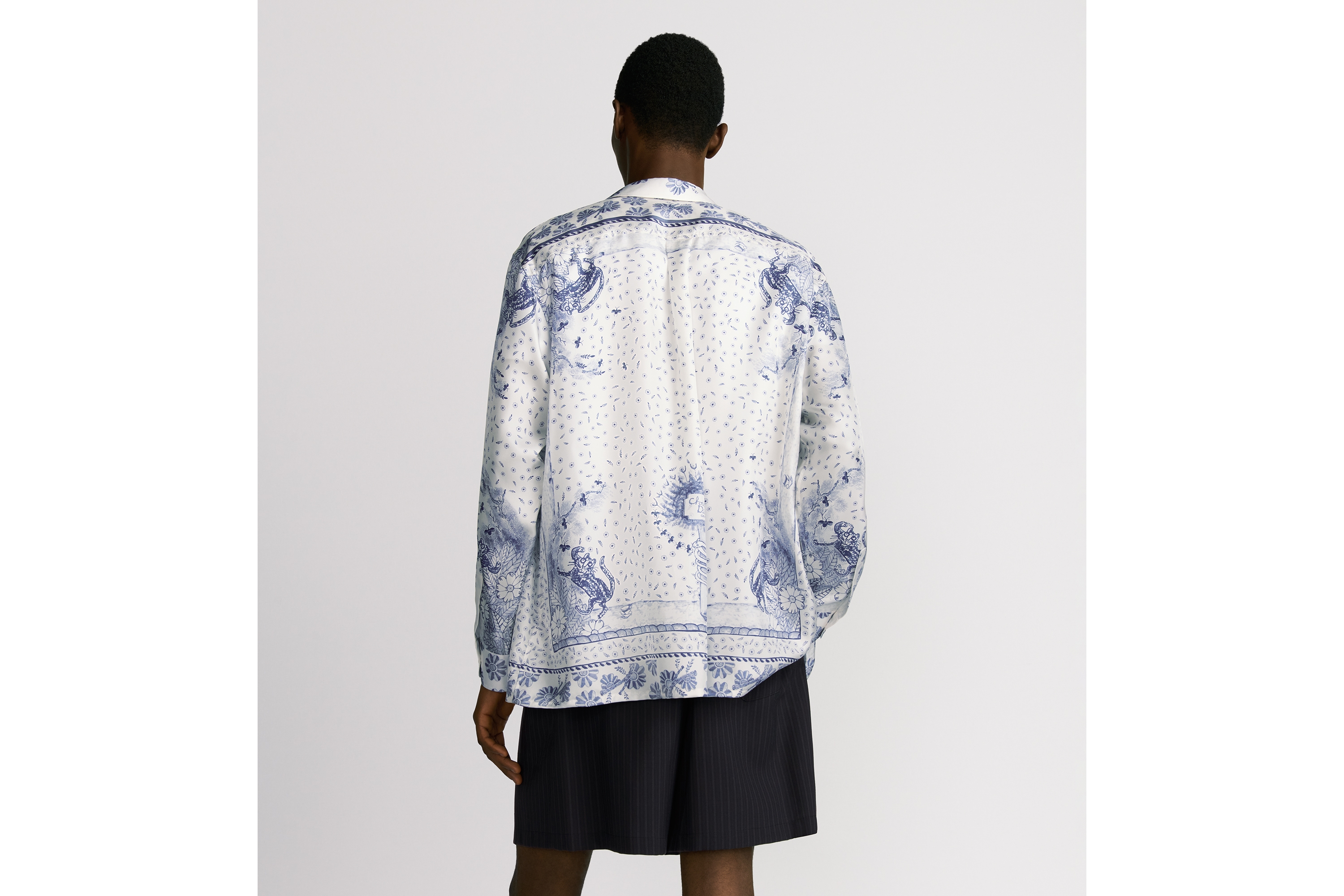 Look DIOR AND HYLTON NEL Shirt White and Navy Blue Silk Twill E09