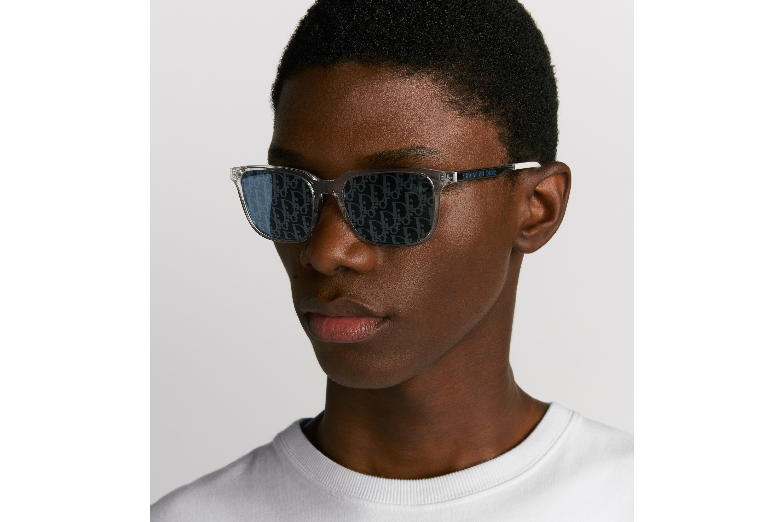 DiorTag SU แว่นกันแดดทรงสี่เหลี่ยมผืนผ้าโทนสีคริสตัล E29