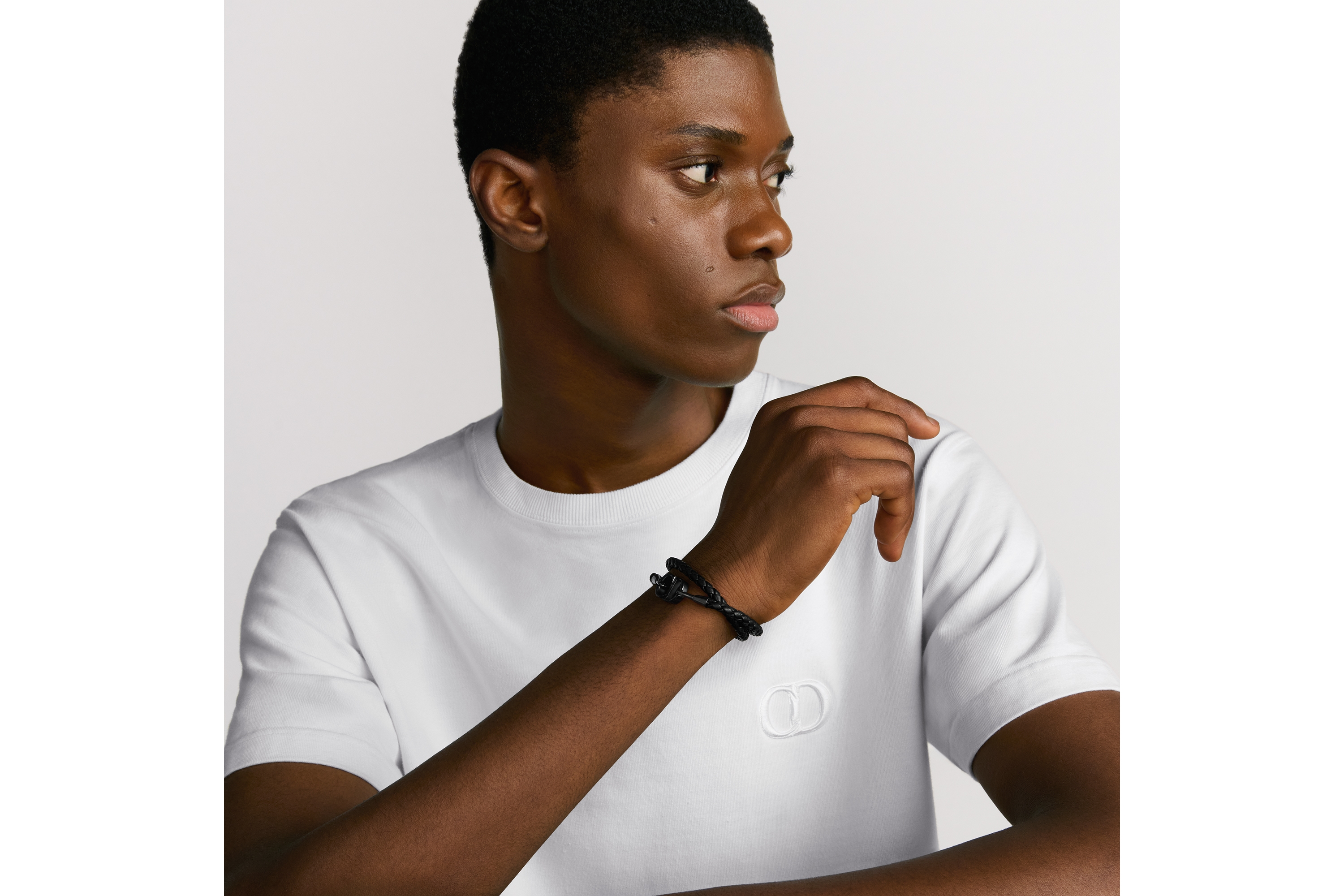 look_image_alt_prefix CD Icon 브레이드 가죽 더블 팔찌 블랙 양가죽 & 루테늄 피니시 브라스 E39