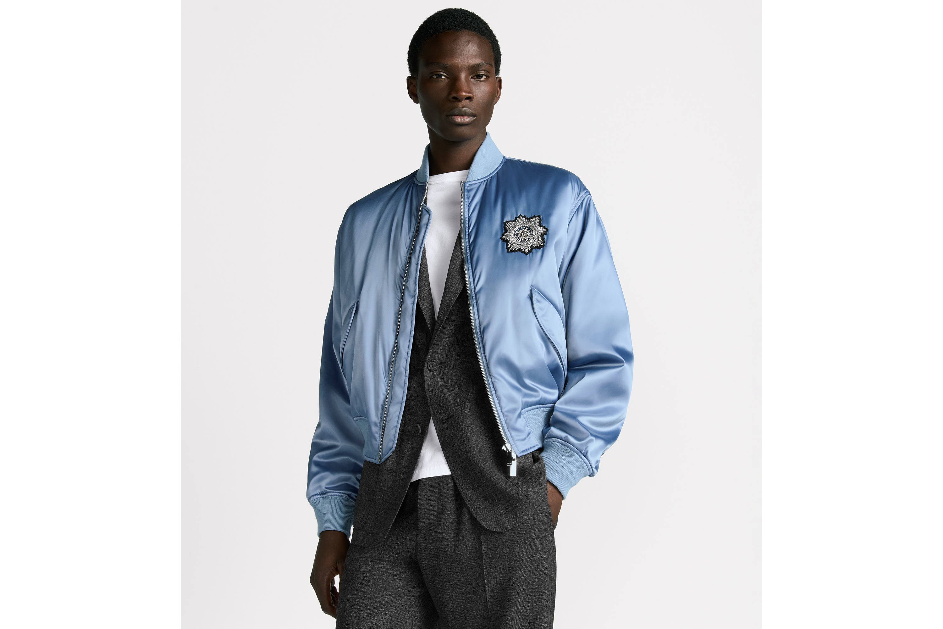 Look Bomber Jacket Blue Technical Satin E01