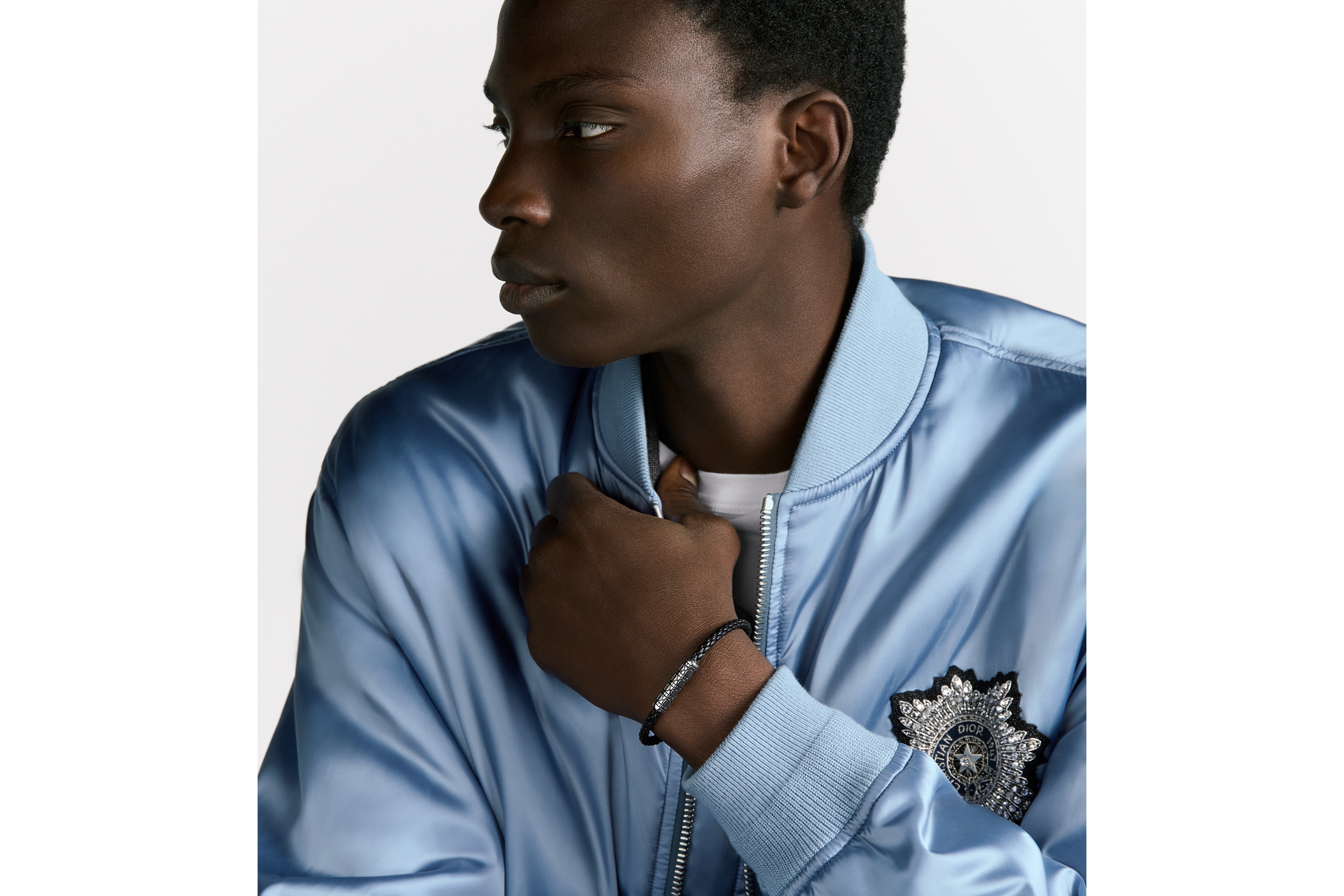 Look Cannage Braided Leather Bracelet Black Lambskin, Silver-Finish Brass and Black Lacquer E39