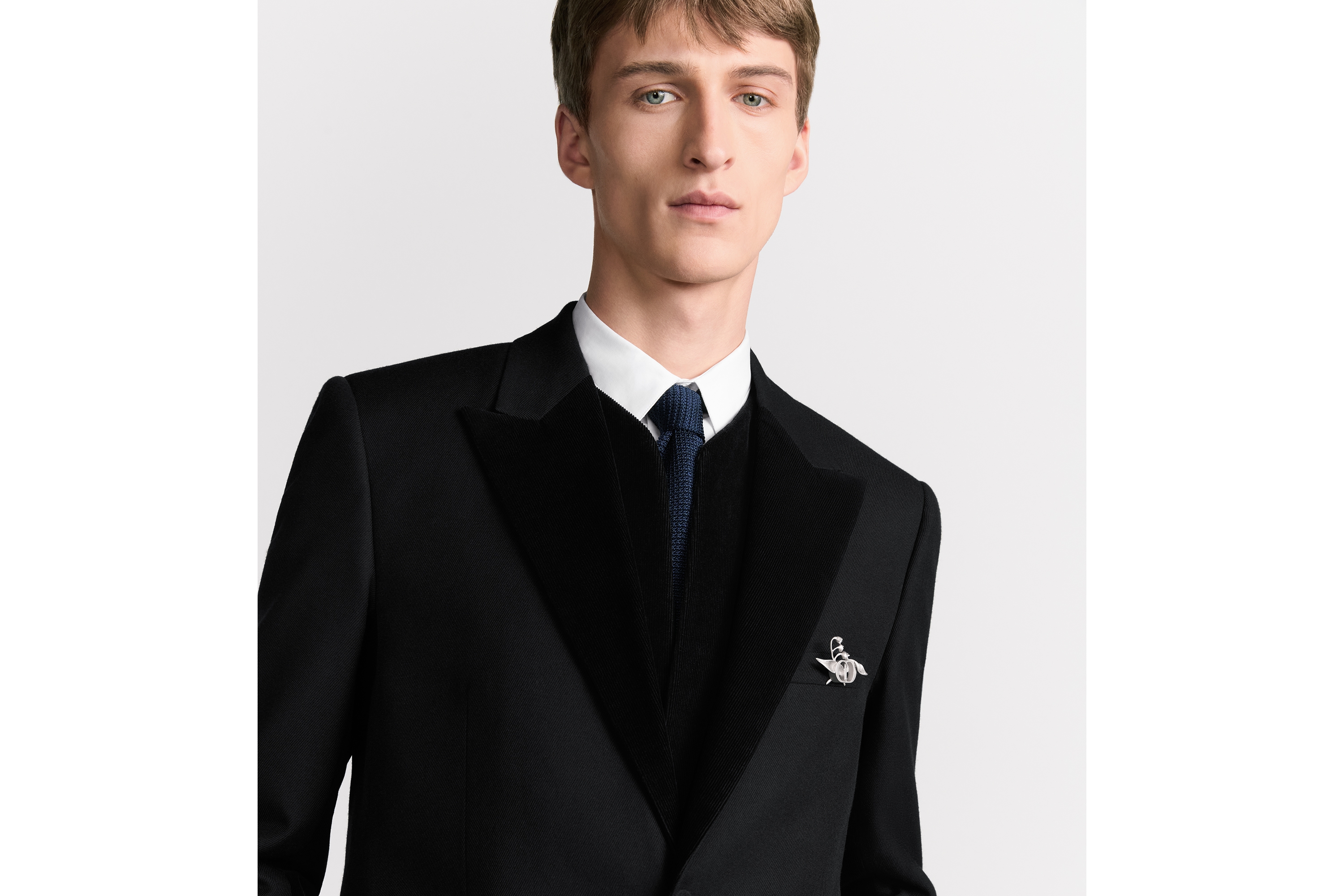 Look Jacket with Corduroy Detail Black Wool Whipcord E01