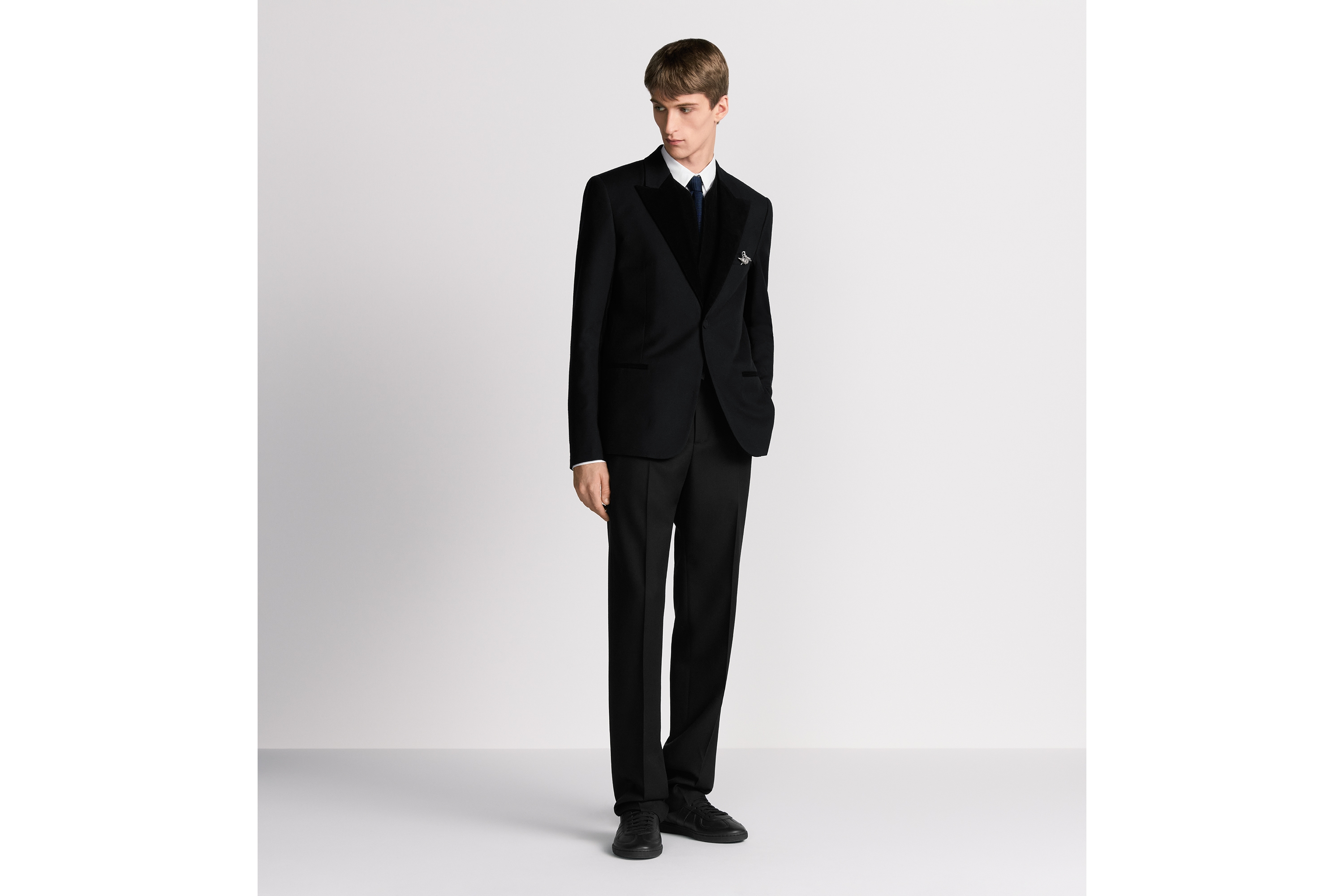 Look Jacket with Corduroy Detail Black Wool Whipcord E02