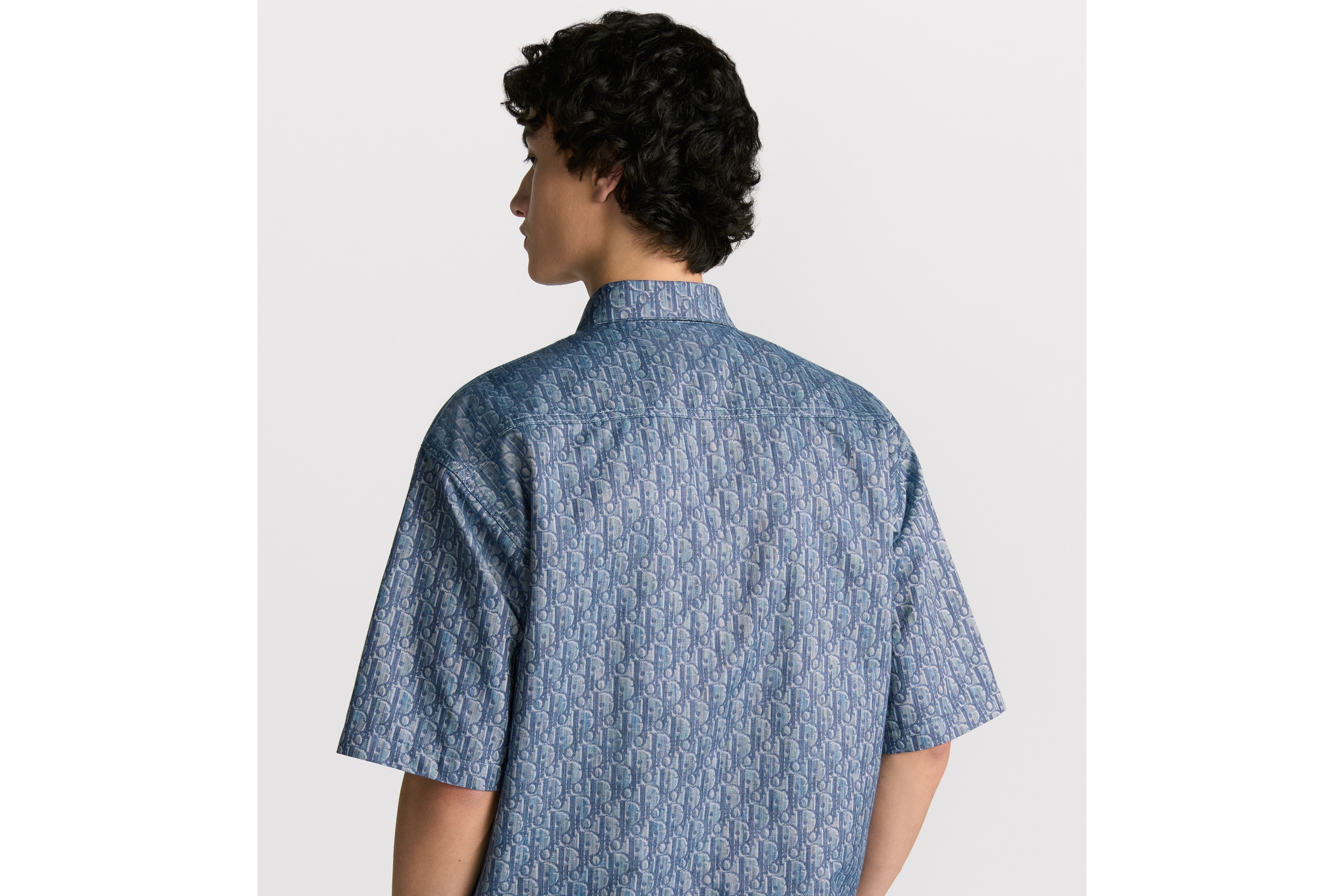 Look Dior Oblique Short-Sleeved Shirt Blue Cotton-Blend Twill E09