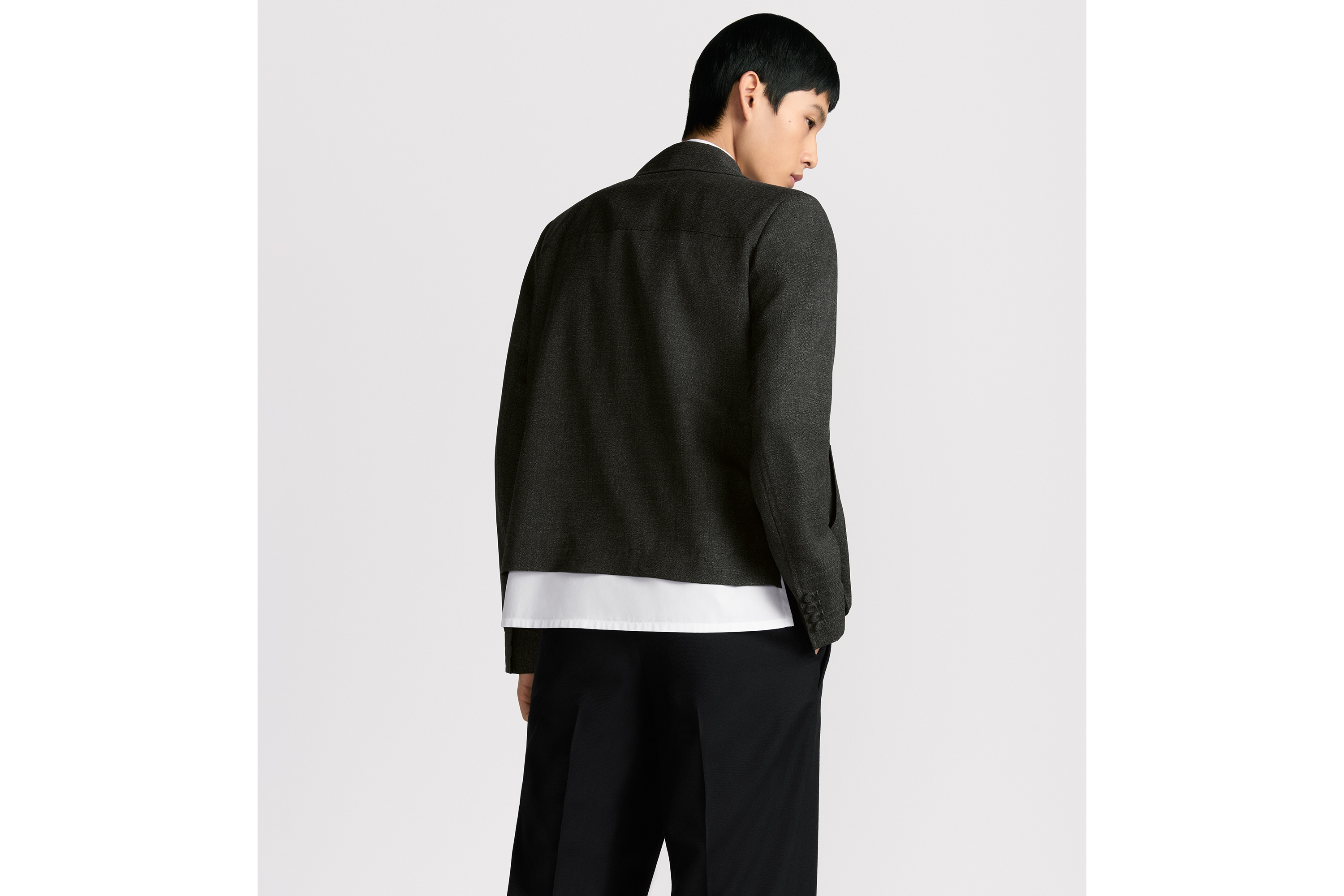 Look Zipped Jacket Gray Virgin Wool Basketweave E03