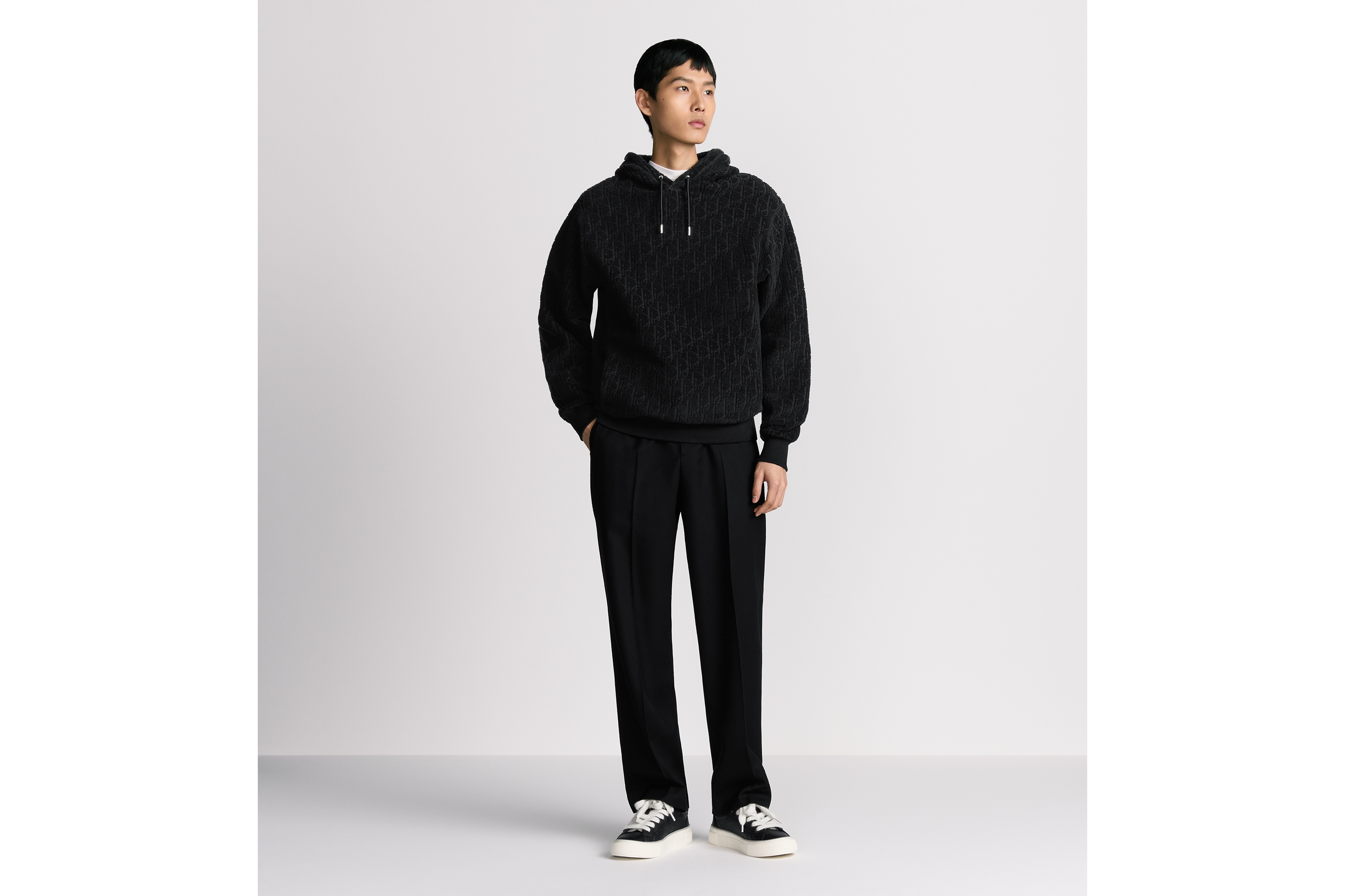 Look Dior Oblique Relaxed-Fit Hooded Sweatshirt Black Cotton Fleece E07