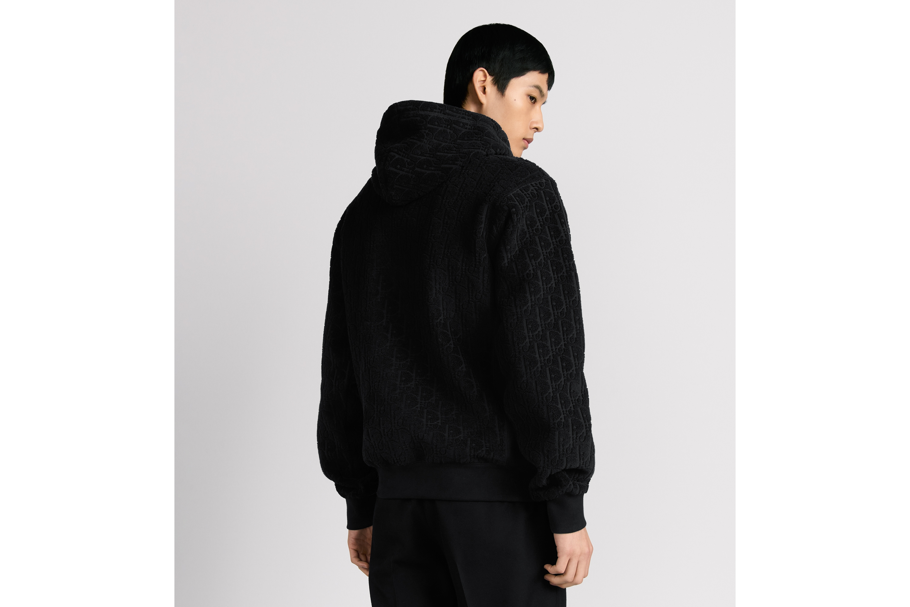 Look Dior Oblique Relaxed-Fit Hooded Sweatshirt Black Cotton Fleece E09