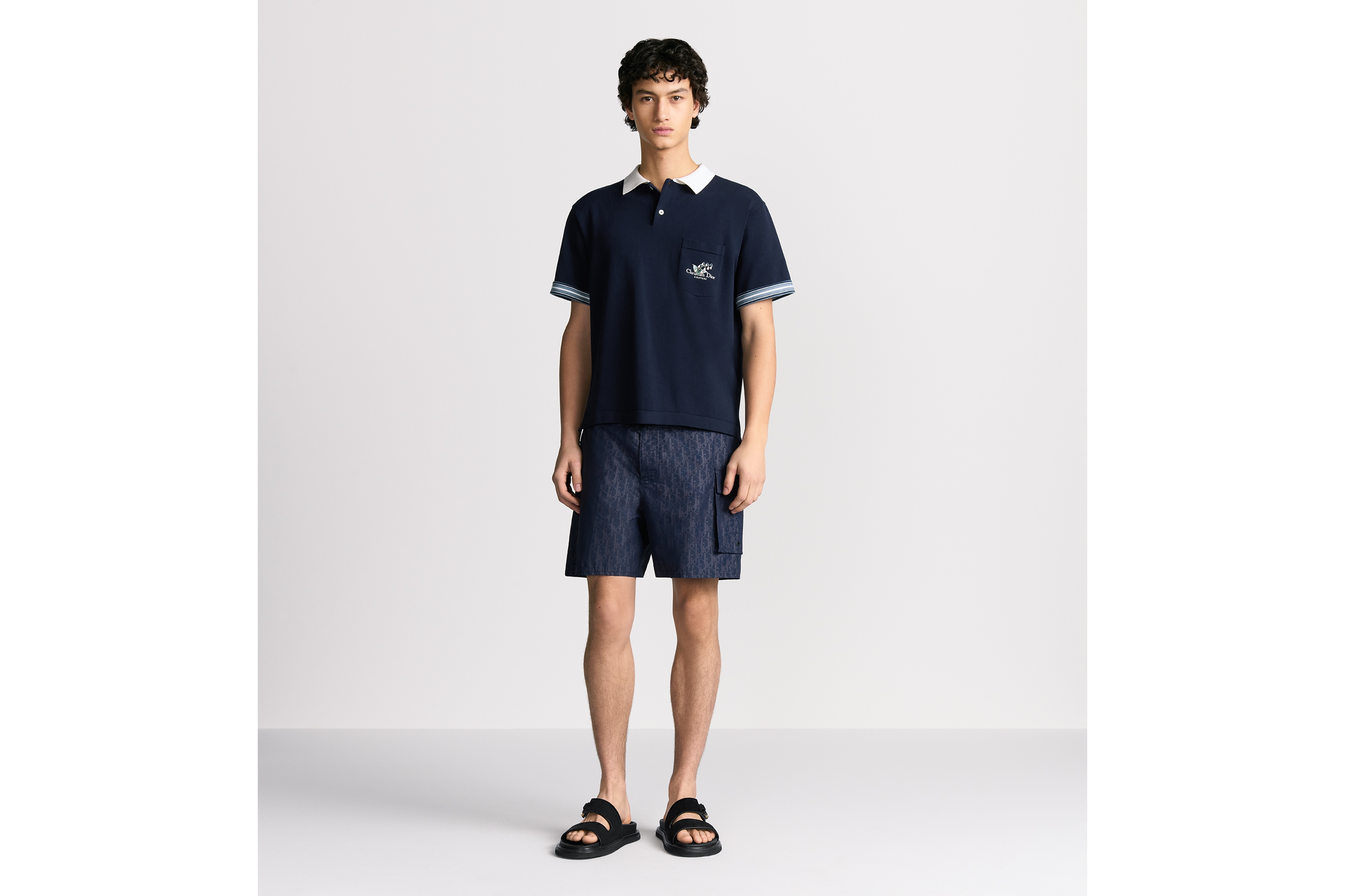 Look Dior Oblique Swim Shorts Navy Blue Technical Fabric E08