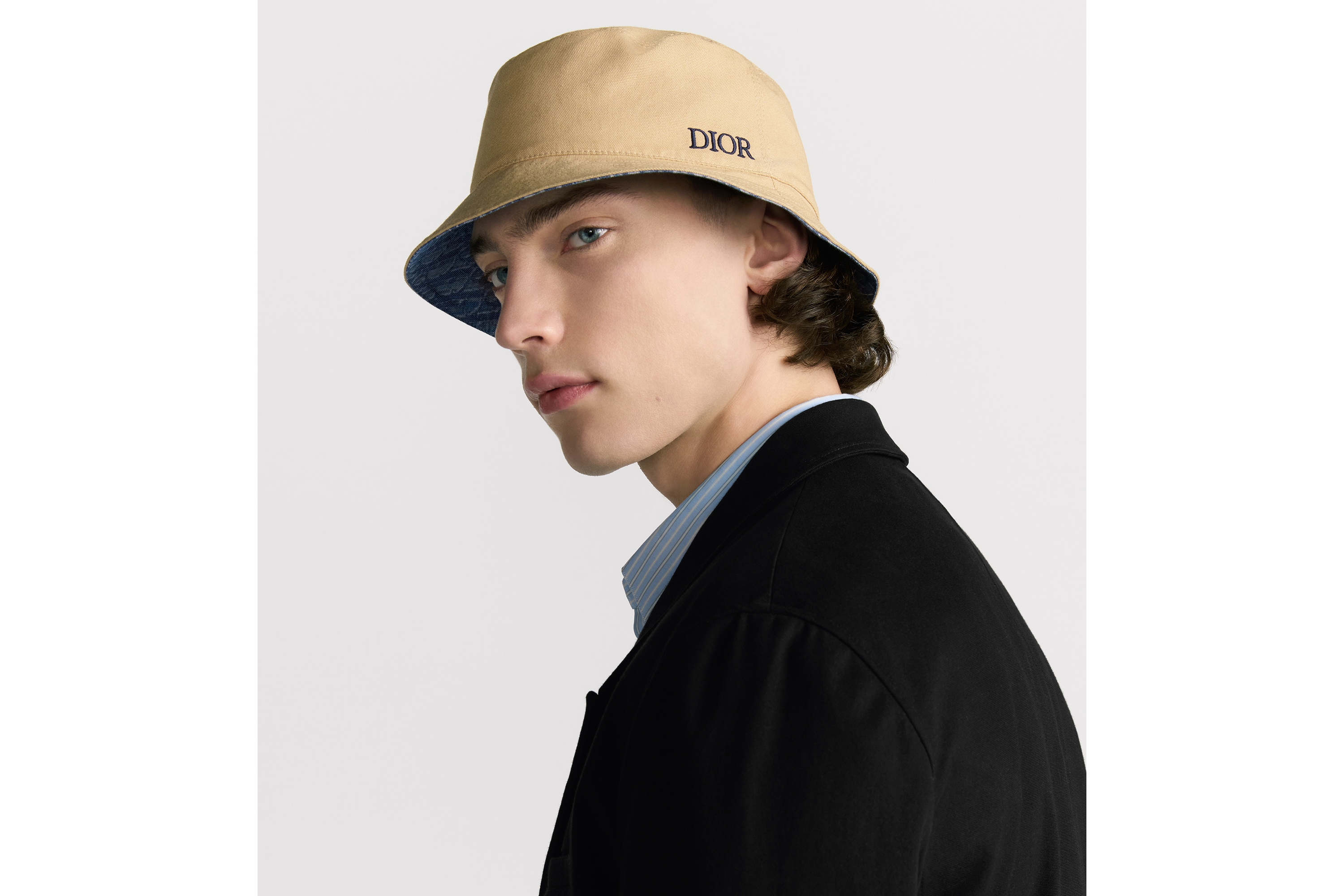 look_image_alt_prefix Wendbarer Dior Oblique Bucket Hat Baumwollcanvas in Beige und Baumwolltwill in Hellblau E26