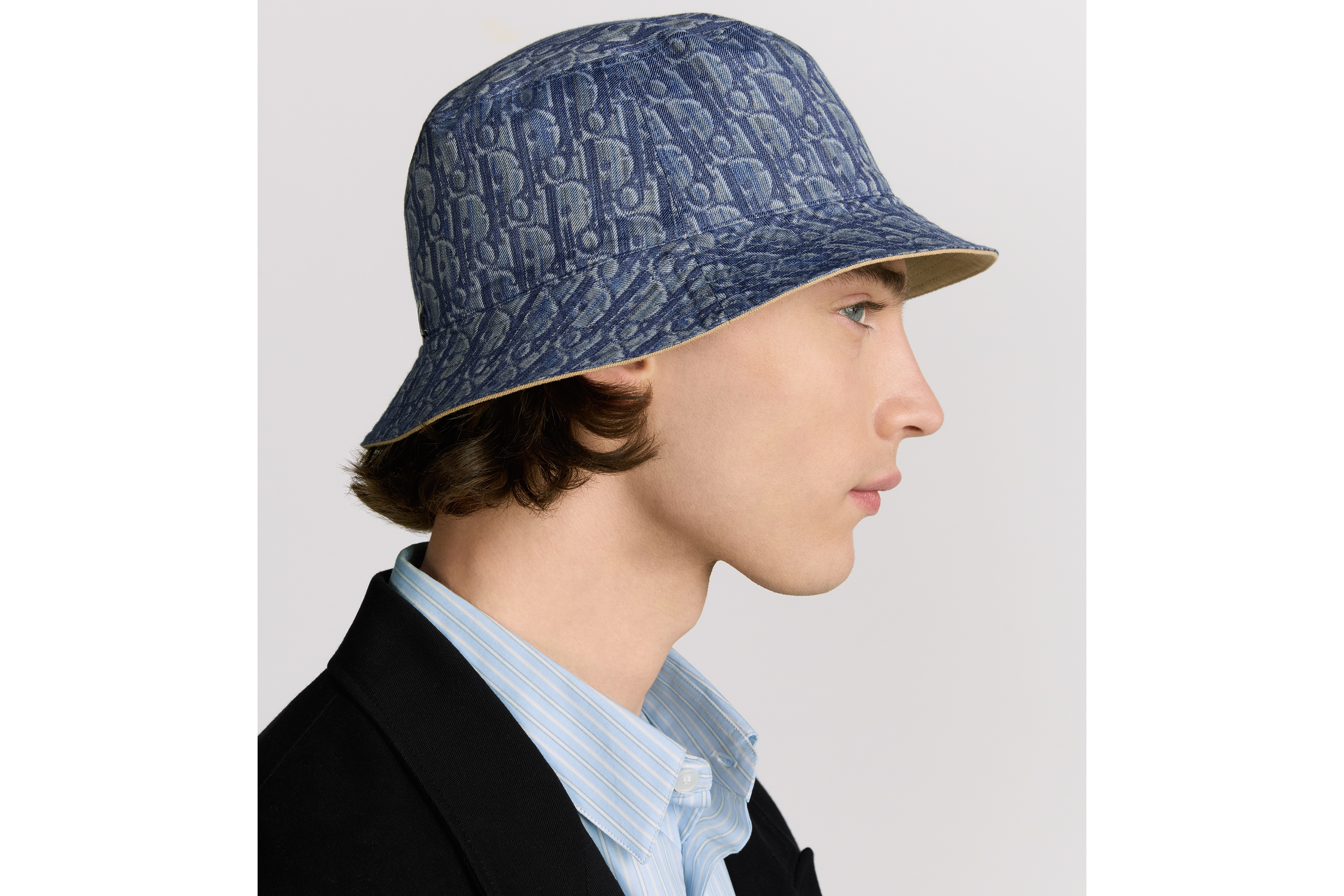 look_image_alt_prefix Wendbarer Dior Oblique Bucket Hat Baumwollcanvas in Beige und Baumwolltwill in Hellblau E27