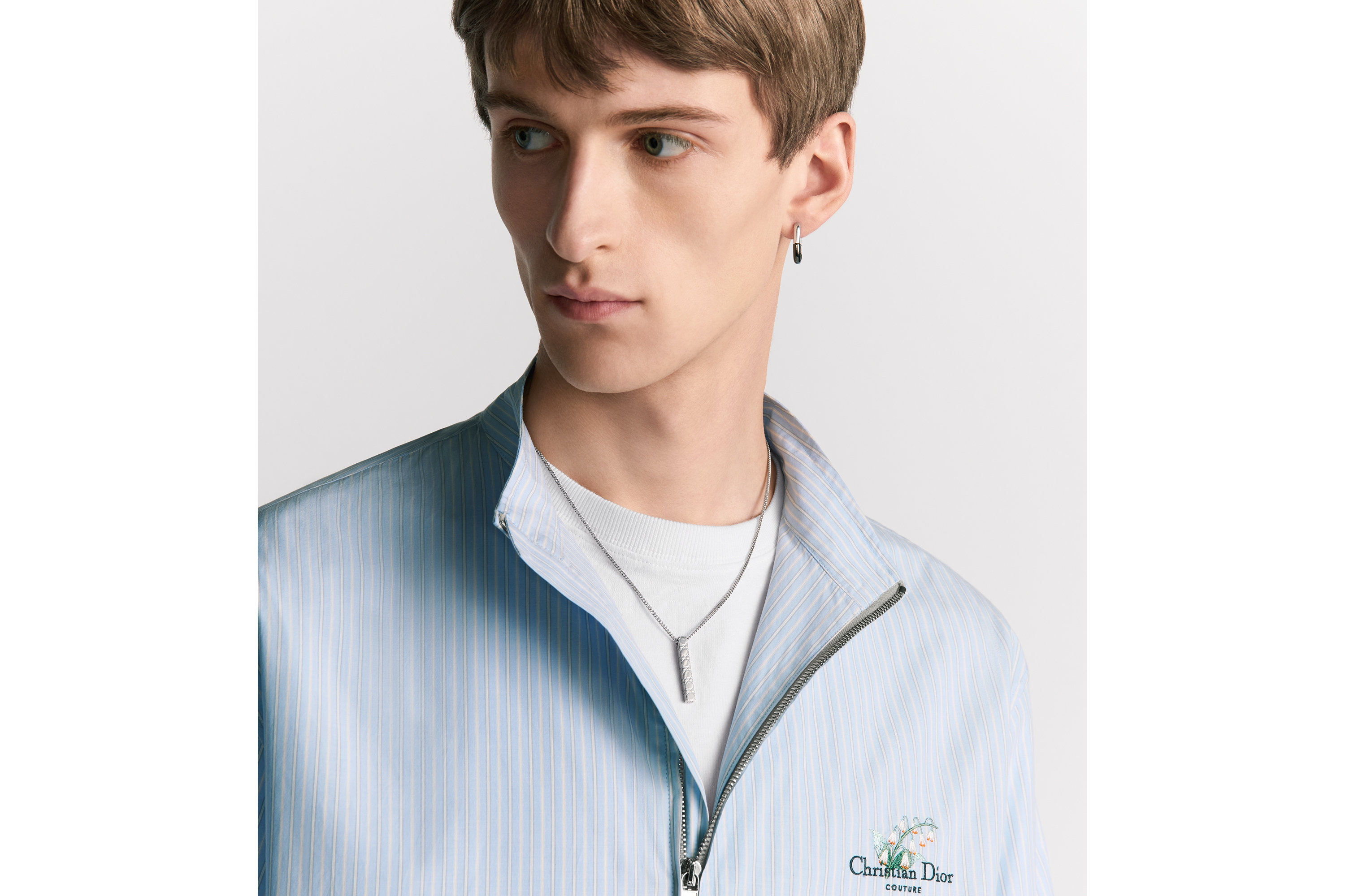 Cannage 籐格紋墜飾項鍊 銀色飾面黃銅 E04