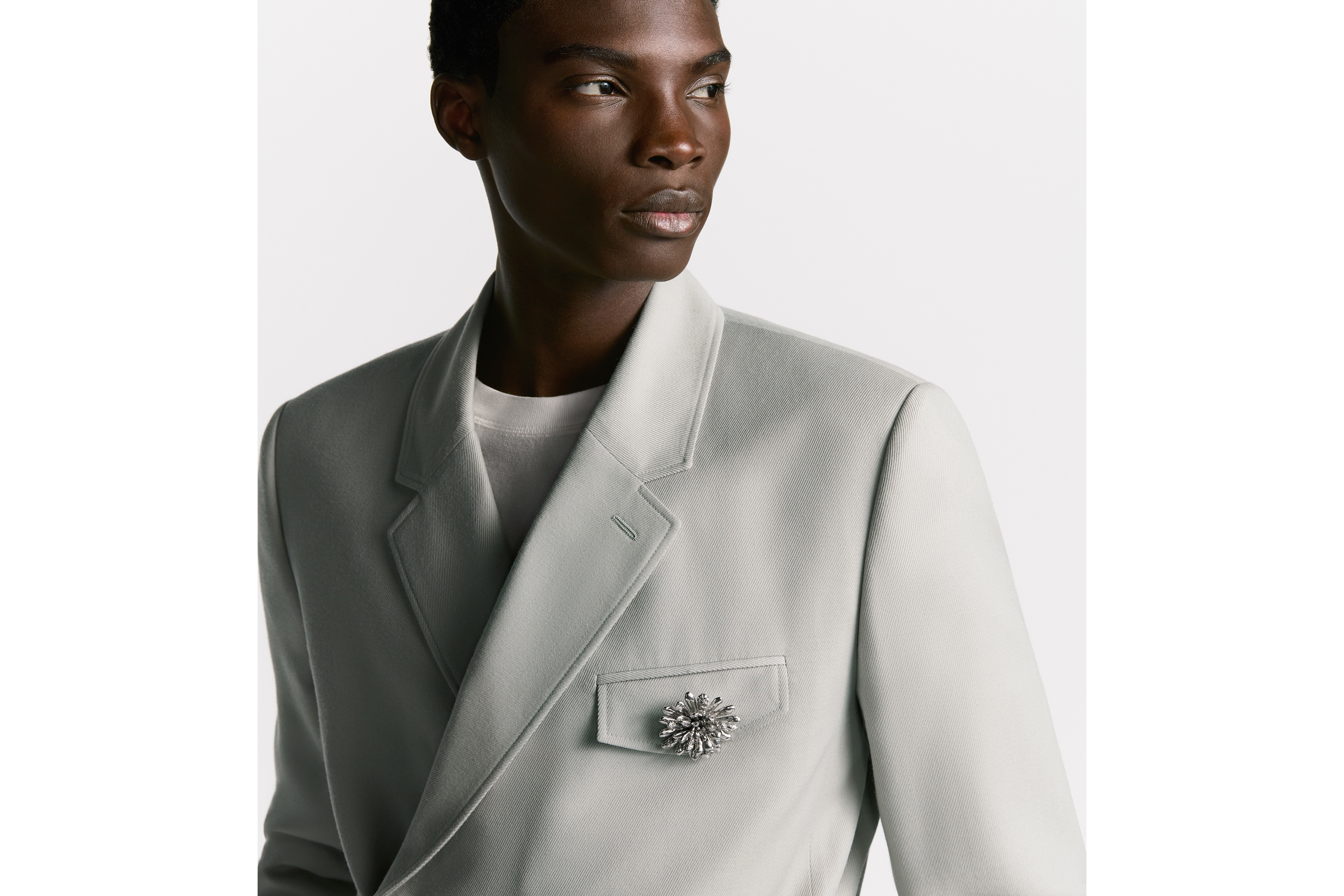 Look Cannage Brooch Silver-Finish Brass and White Crystal E04