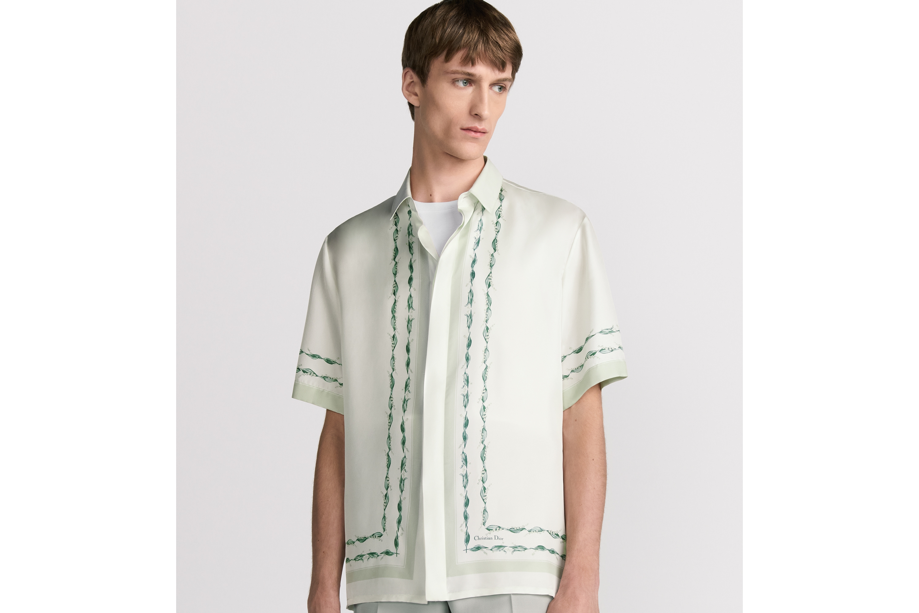 Christian Dior Couture Lily of the Valley ショートスリーブ シャツ シルクツイル E07