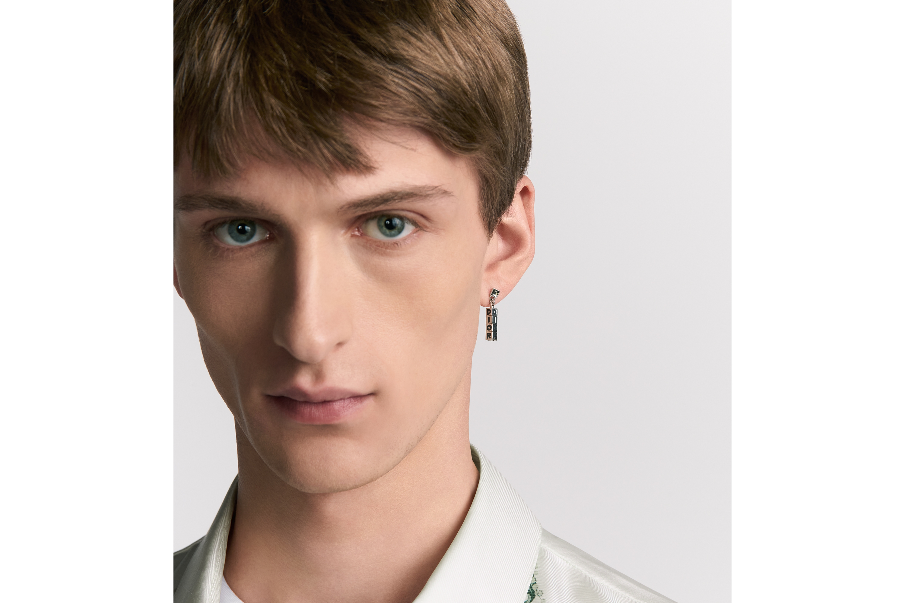 Look Dior Cube Earring Silver-Finish Brass, Gray Crystal and Black Lacquer E40