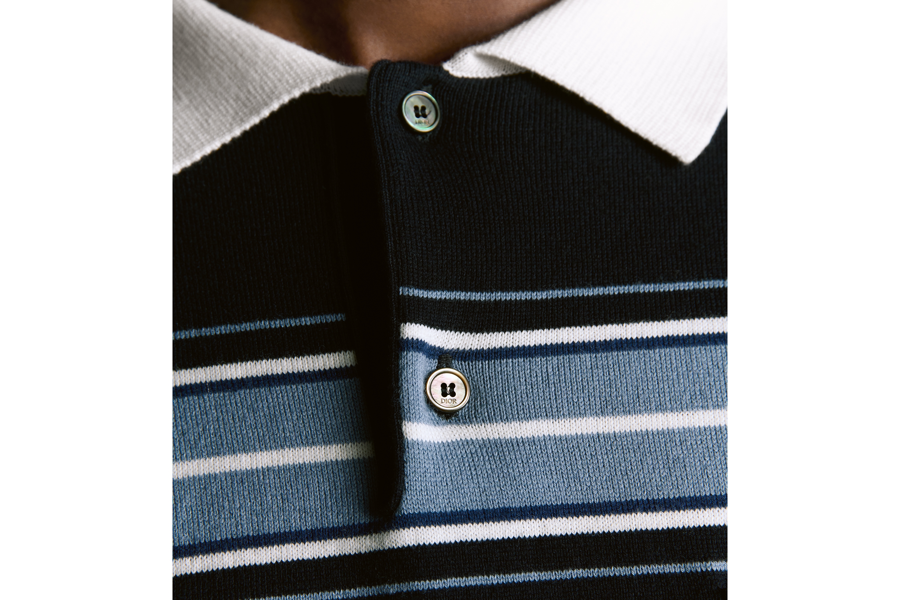 Look Christian Dior Couture Lily of the Valley Polo Shirt Blue Cotton and Cashmere Jersey E10