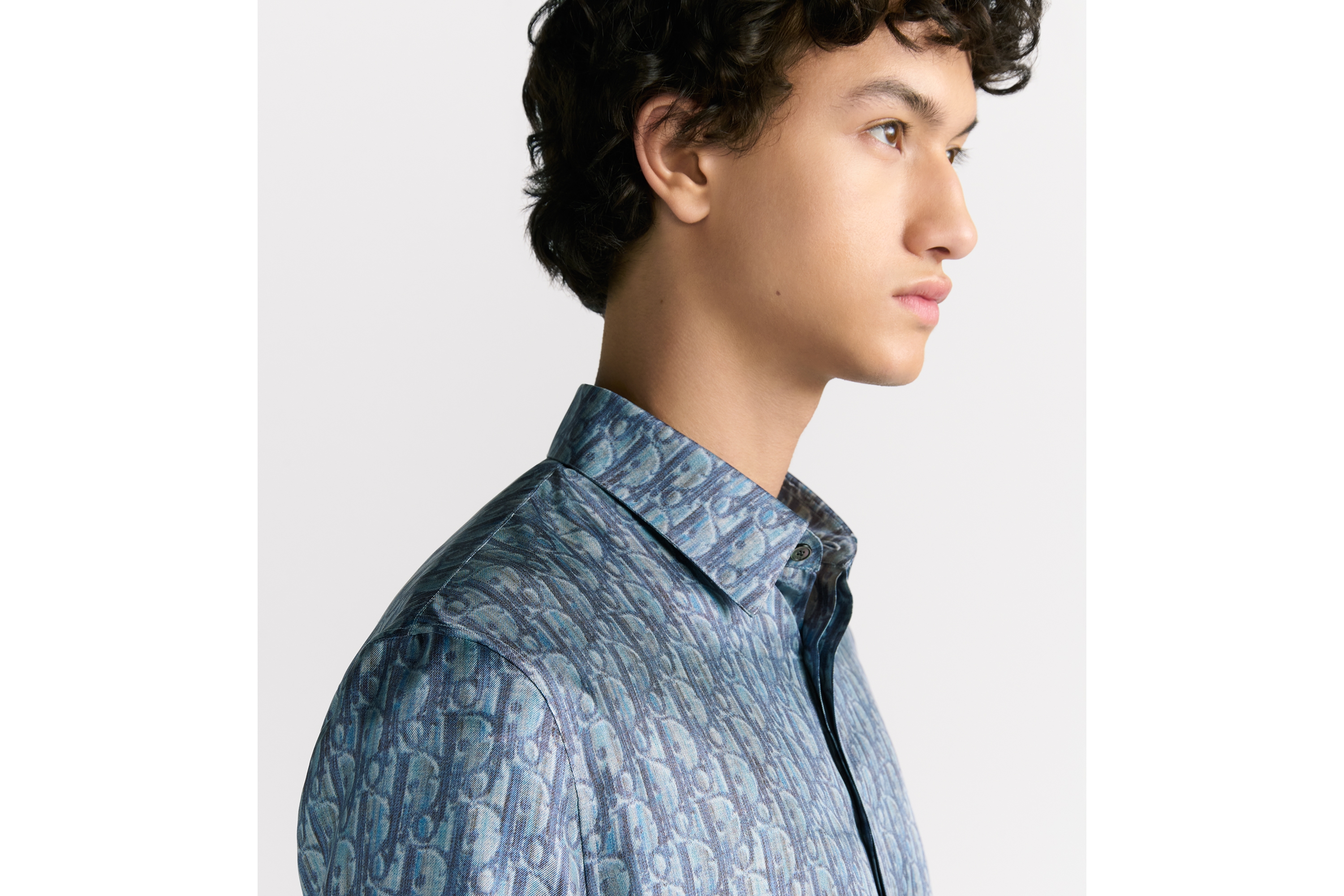 Look Dior Oblique Short-Sleeved Shirt Blue Silk Twill E04