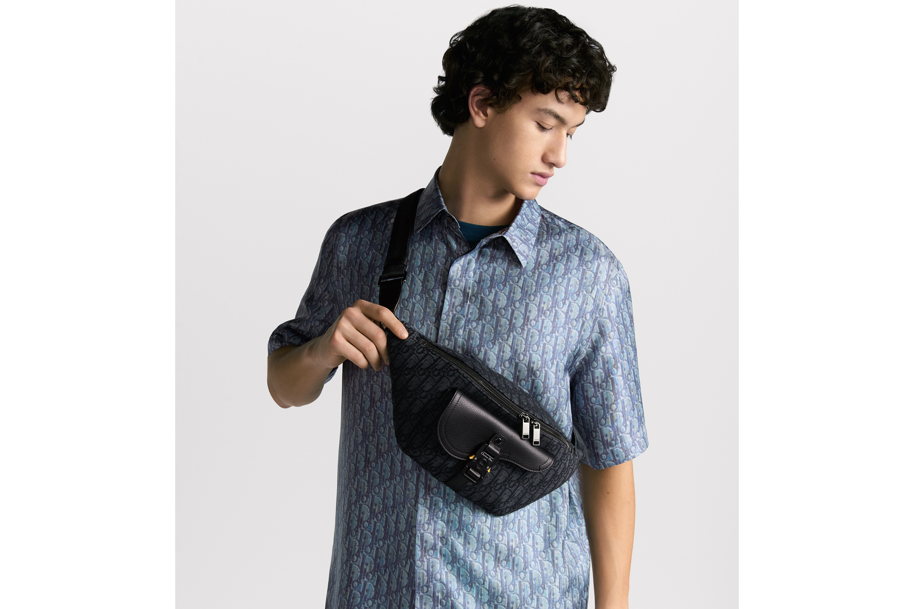 Look Saddle Belt Bag Black Dior Oblique Jacquard and Black Grained Calfskin E19