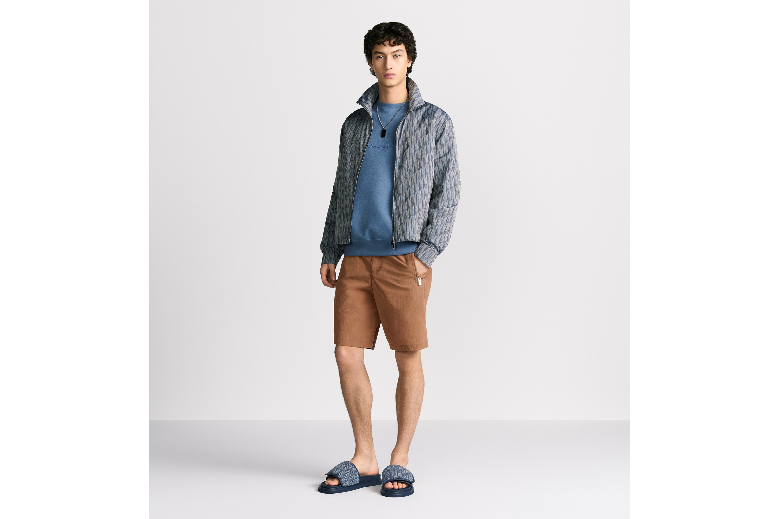 look_image_alt_prefix Shirt met rits en Dior Oblique-motief Blauwe technische stof E02