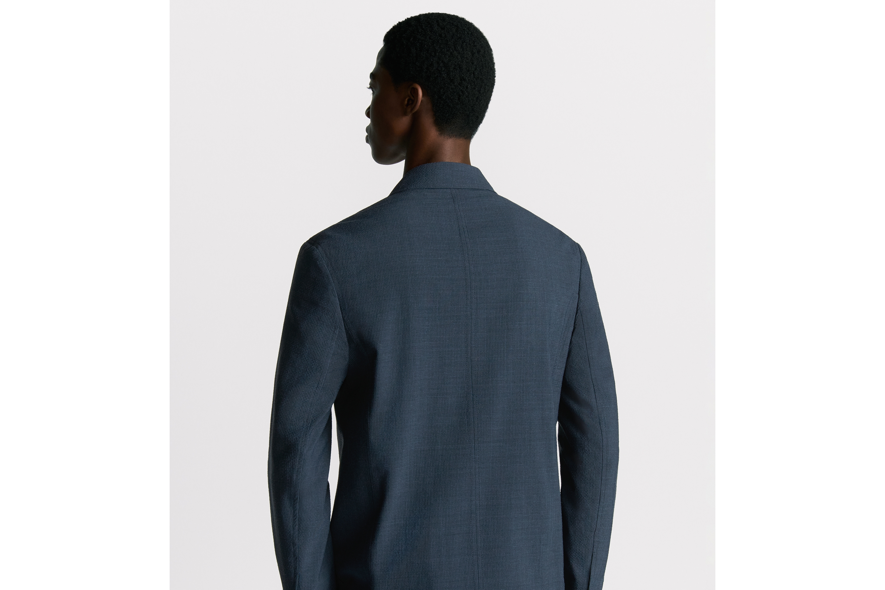 Look Veste workwear Seersucker de laine vierge mélangée bleue à carreaux E03