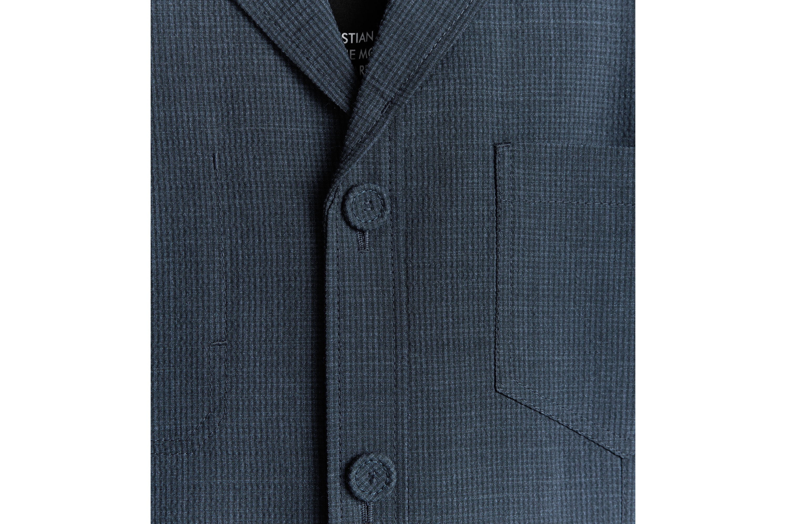 Look Veste workwear Seersucker de laine vierge mélangée bleue à carreaux E04