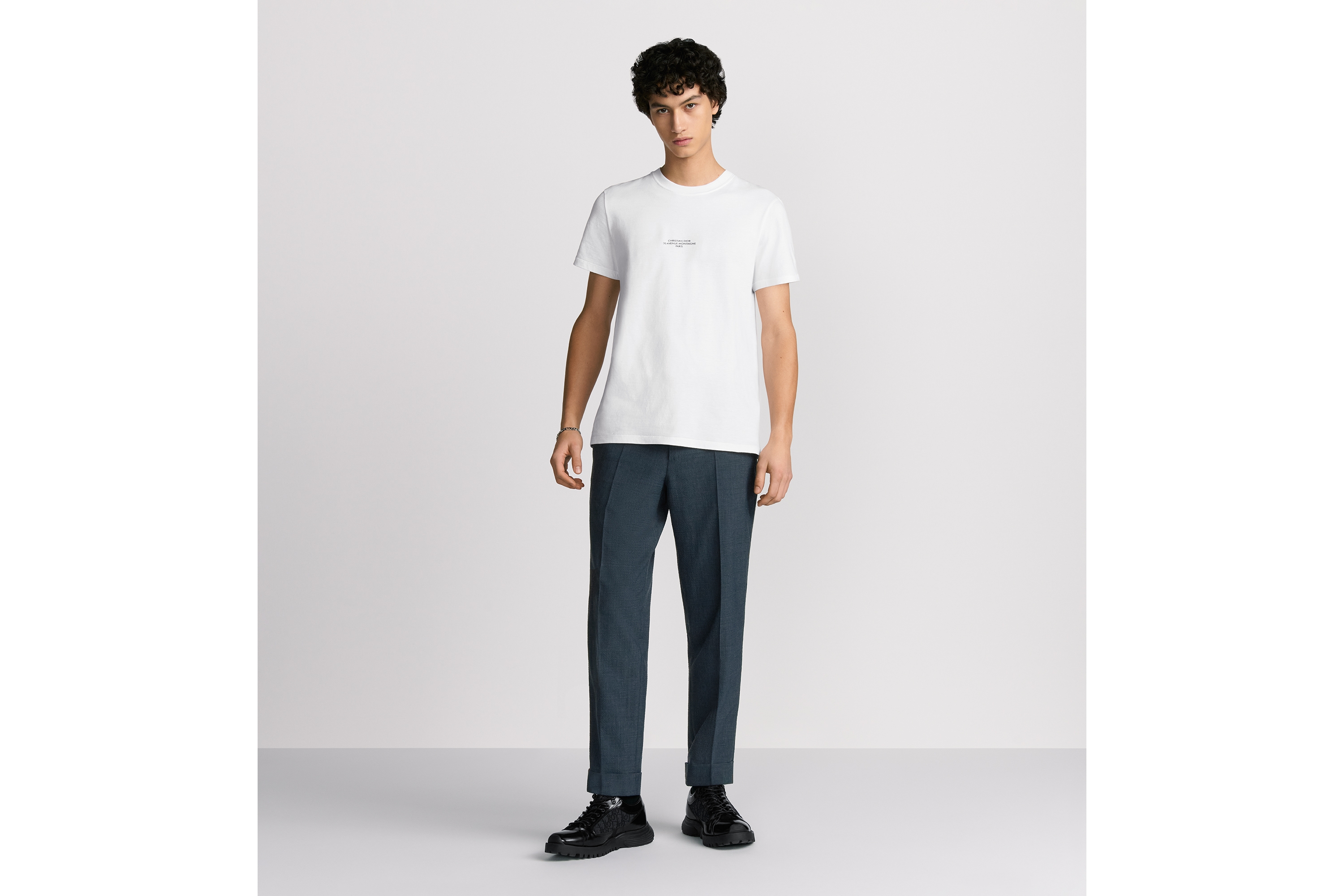 Look Tailored and Cuffed Chinos Blue Checkered Virgin Wool-Blend Seersucker E14