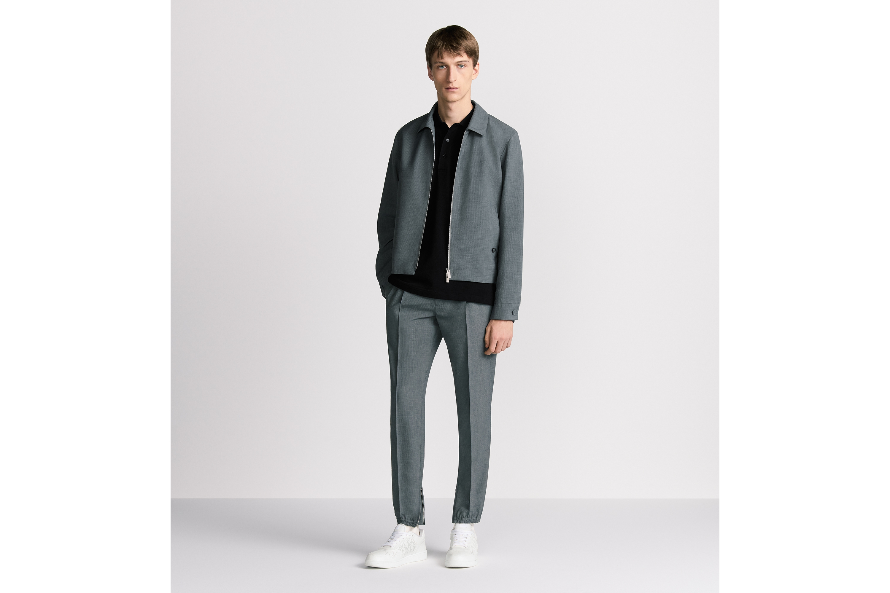 Look Tailored Track Pants Gray Checkered Virgin Wool-Blend Seersucker E02
