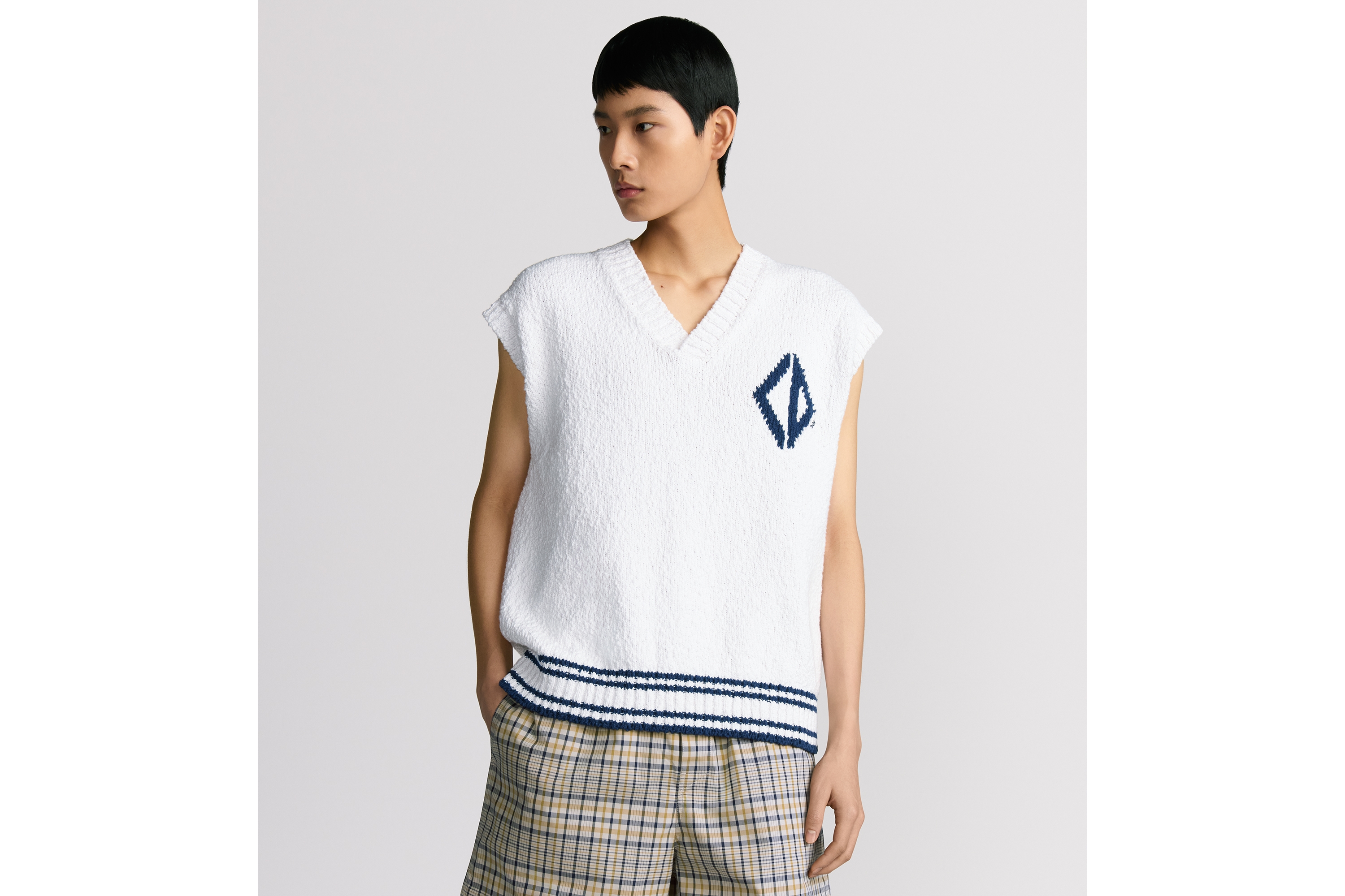 Look CD Diamond Sweater Vest White Cotton Jersey E07