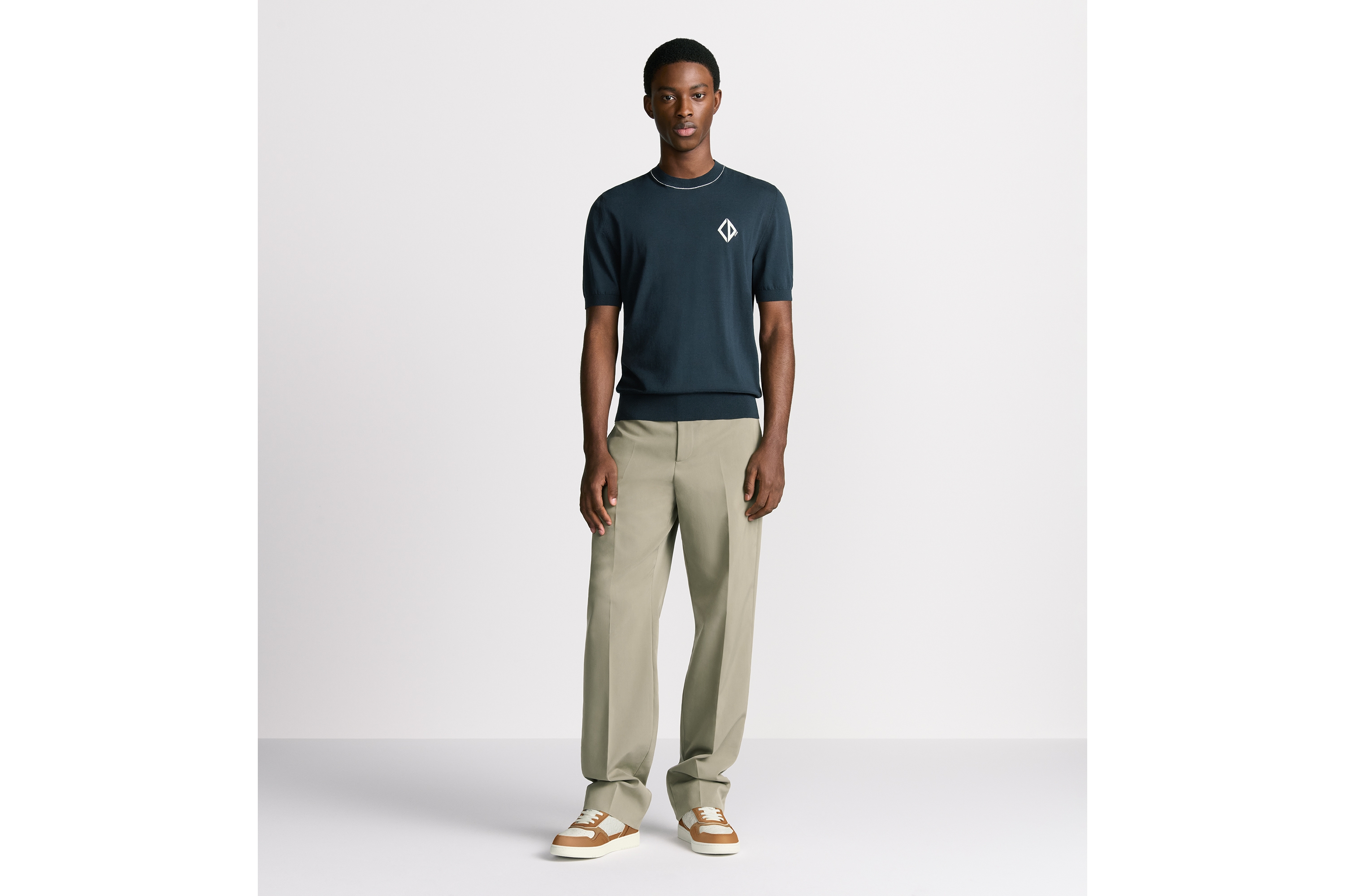 Look CD Diamond Short-Sleeved Sweater Blue Cotton and Silk Jersey E08