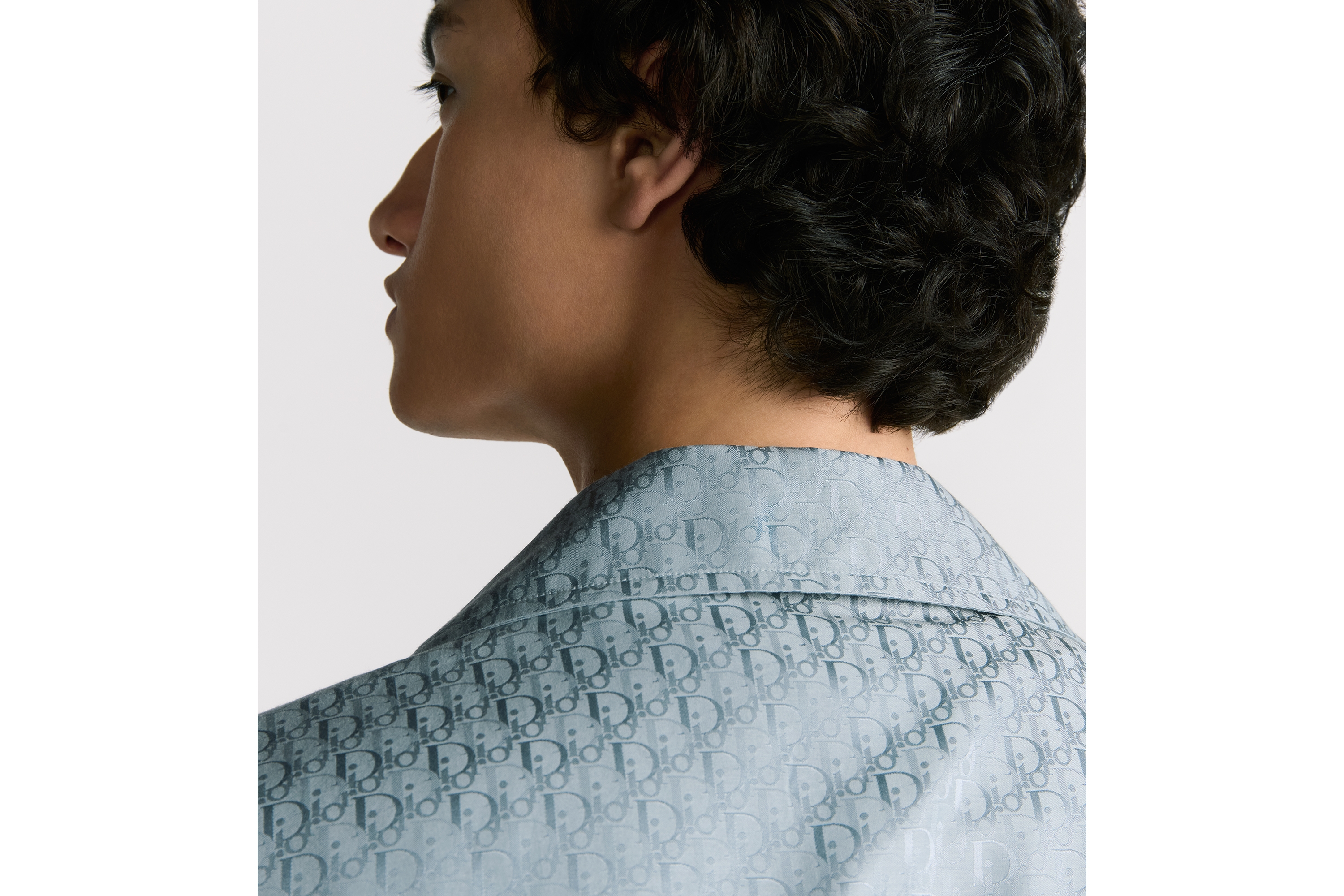 Look Dior Oblique Short-Sleeved Shirt Blue Silk and Cotton Jacquard E03