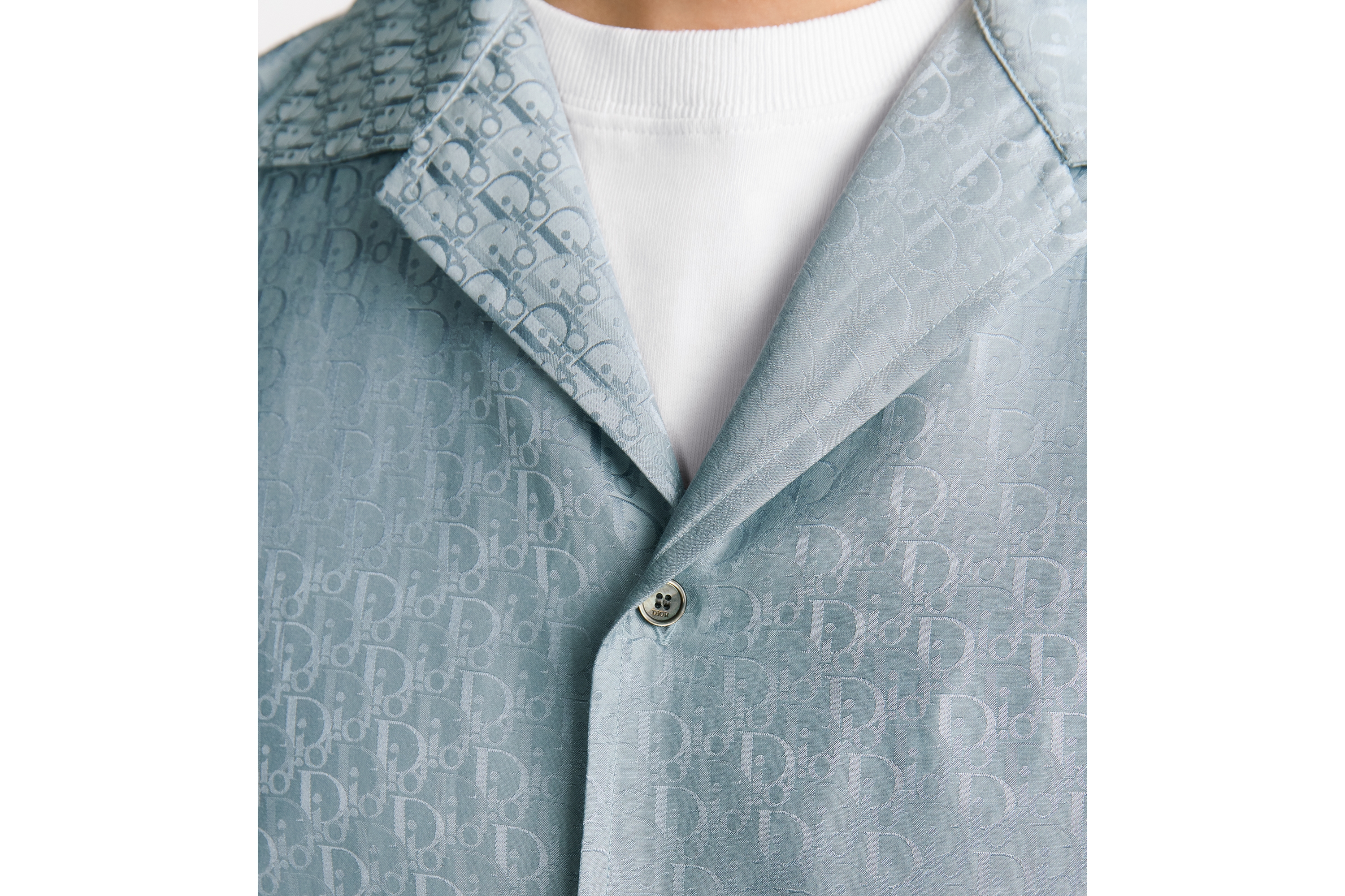 Look Dior Oblique Short-Sleeved Shirt Blue Silk and Cotton Jacquard E04