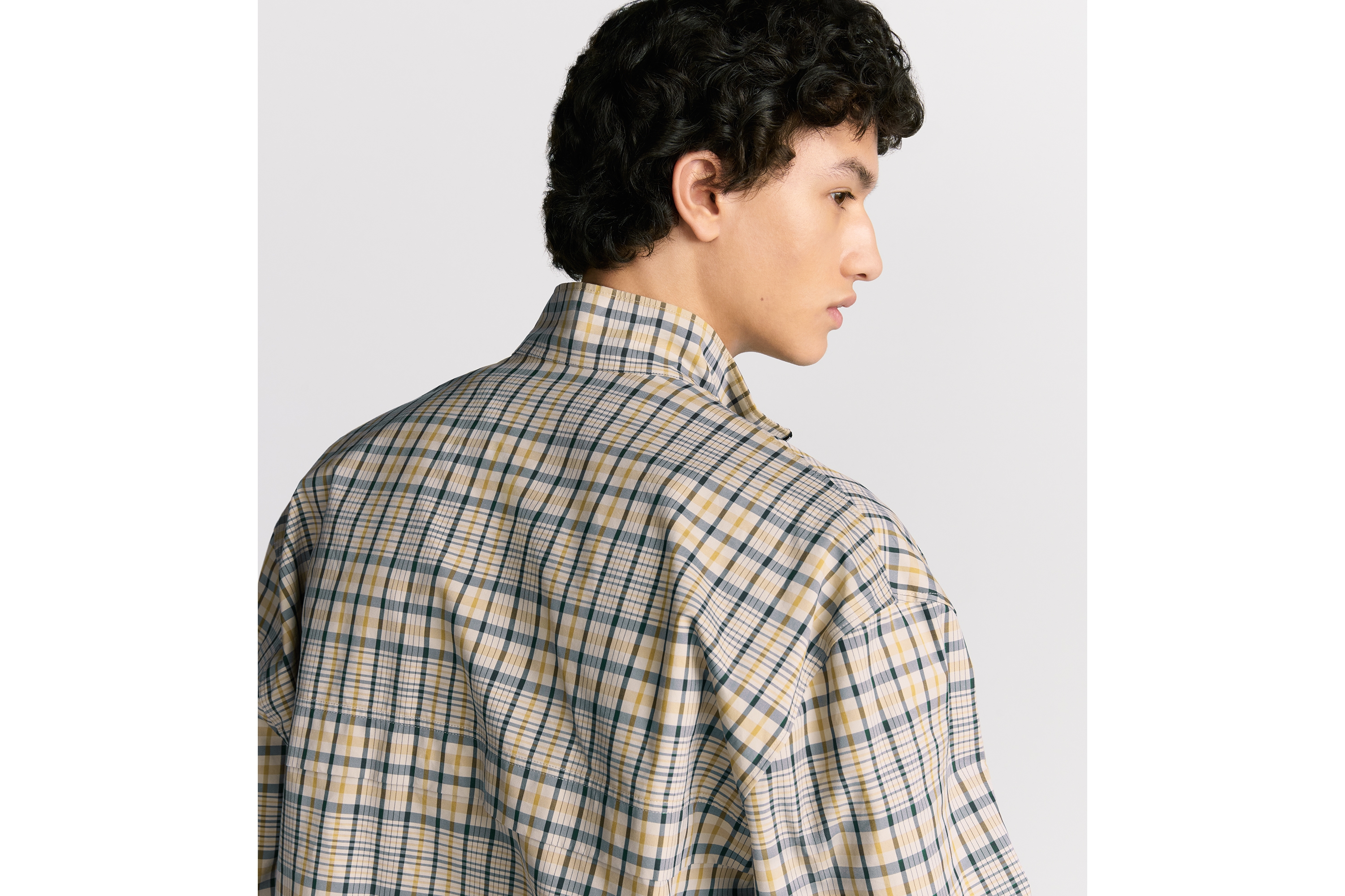 Look Zipped Shirt with CD Diamond Embroidery Beige Tartan Cotton Blend E03