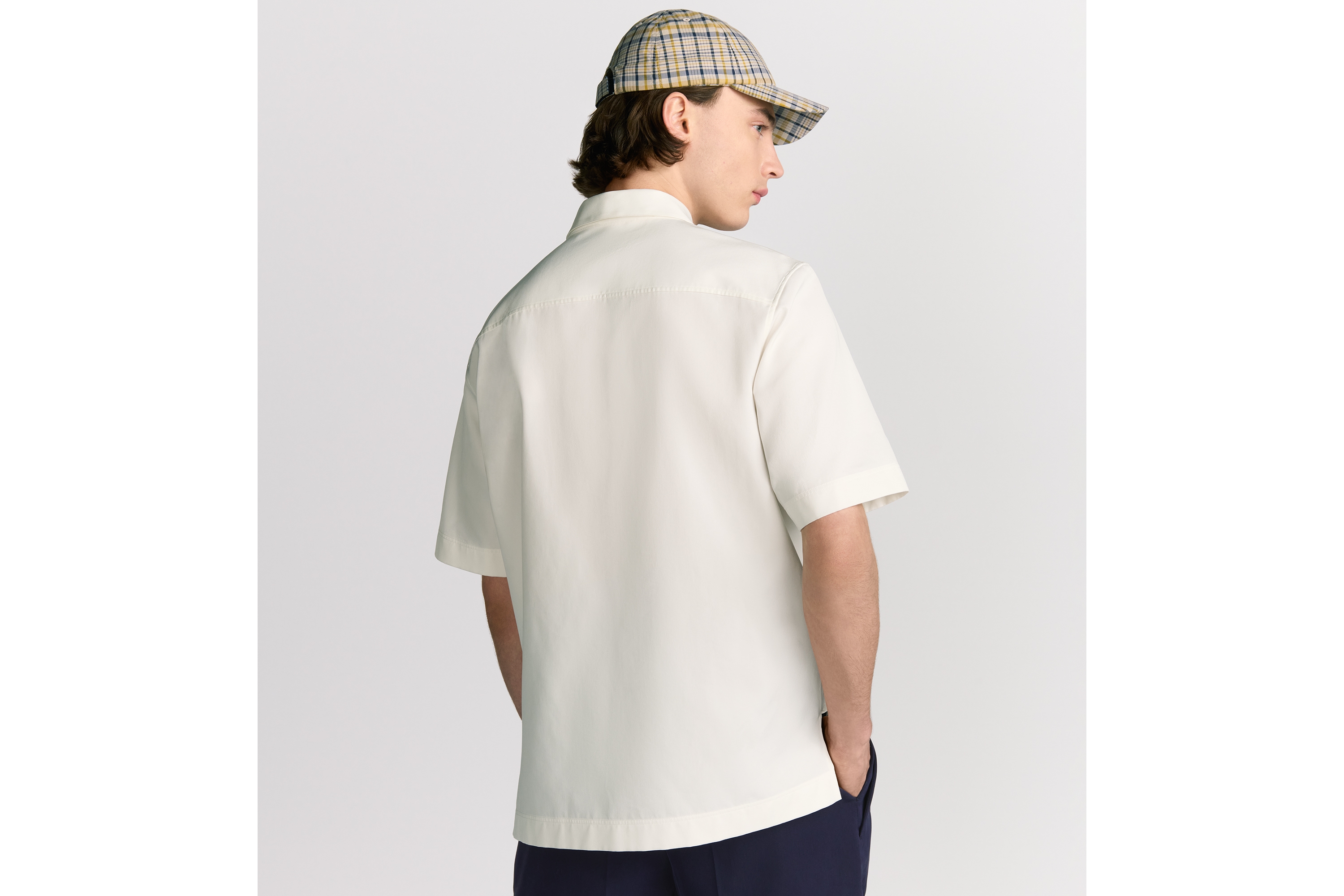 Look Polo Shirt with CD Diamond Embroidery White Cotton-Blend Twill E09