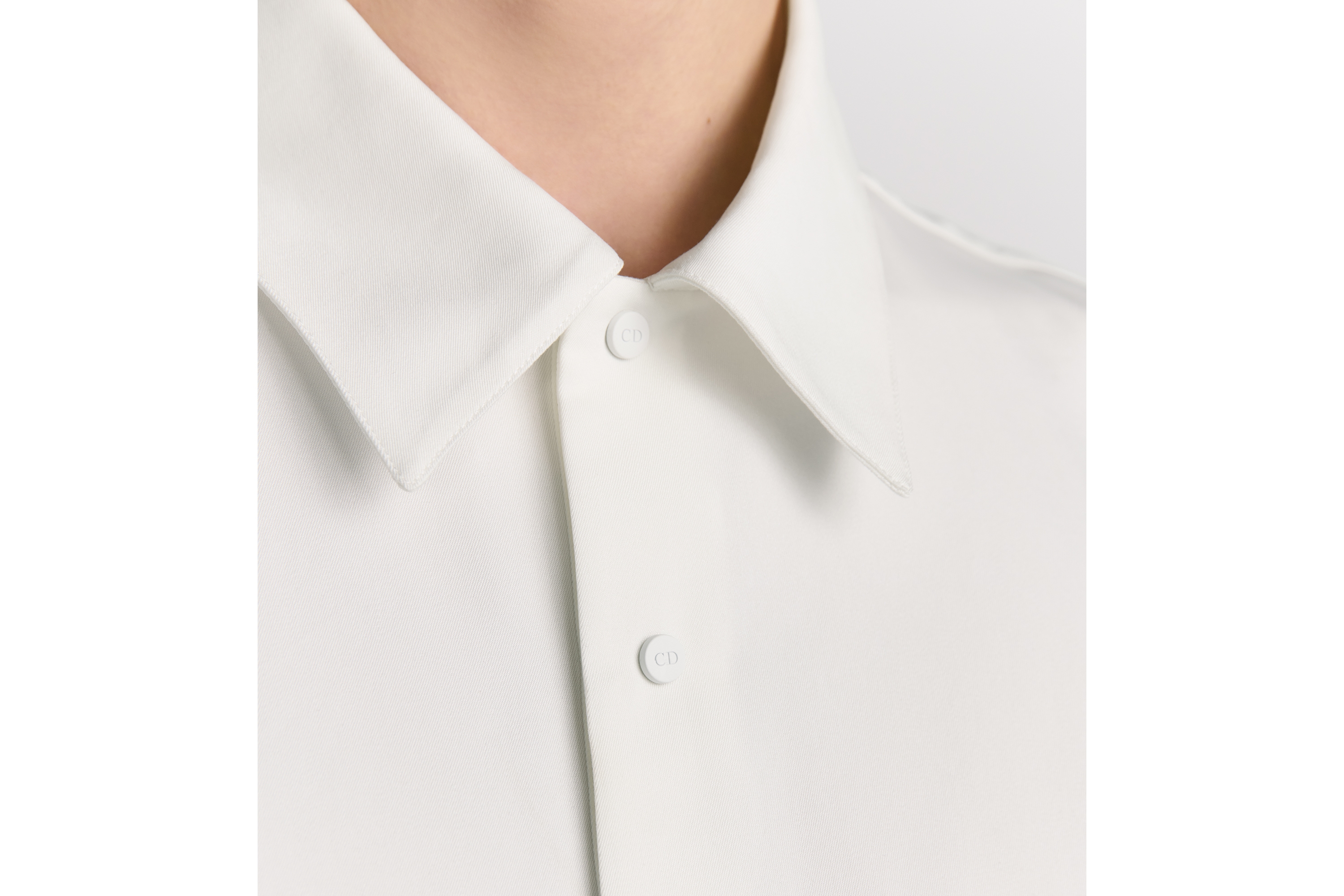 Look Polo Shirt with CD Diamond Embroidery White Cotton-Blend Twill E10