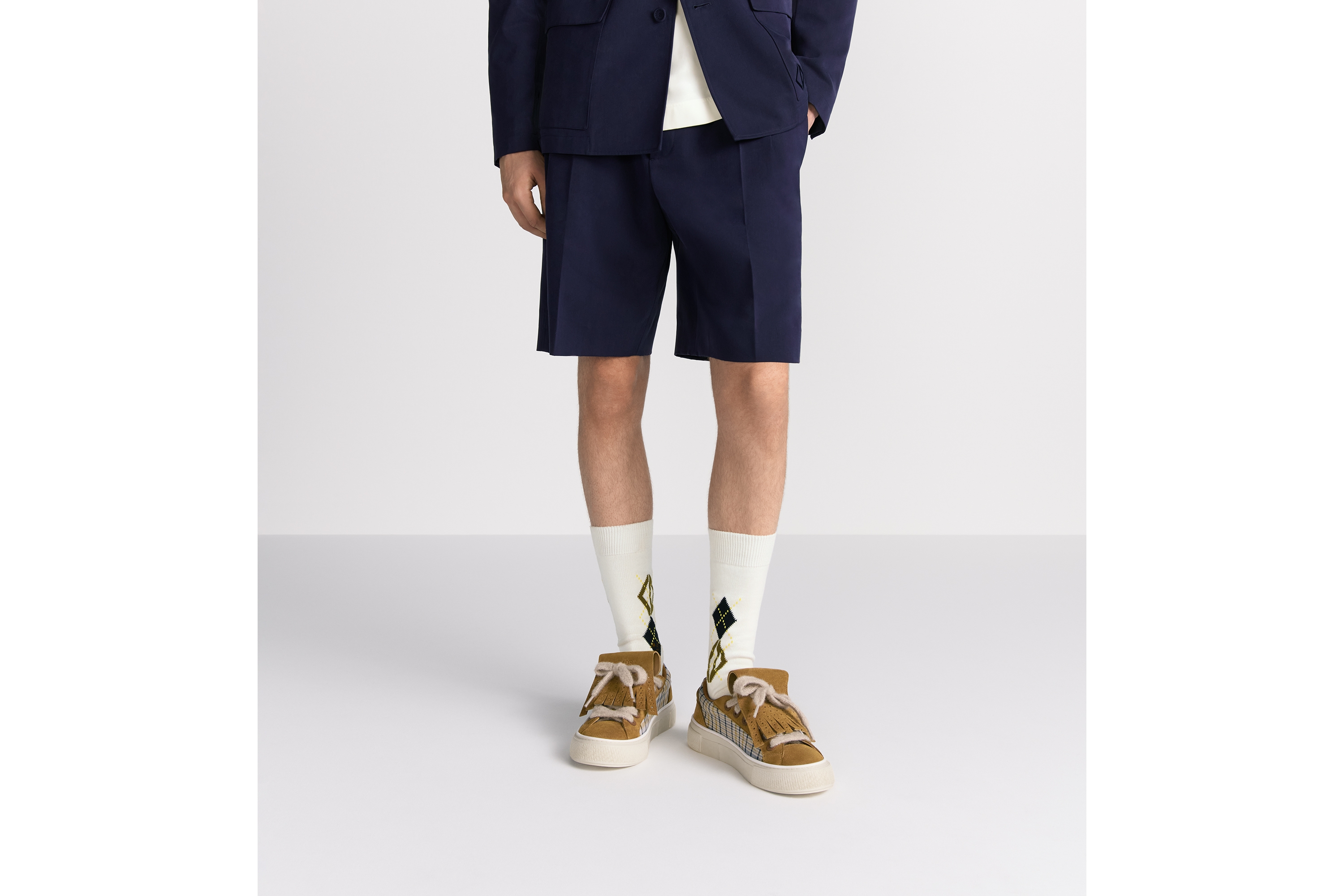 Look Bermuda Shorts with CD Diamond Embroidery Navy Blue Cotton-Blend Twill E13