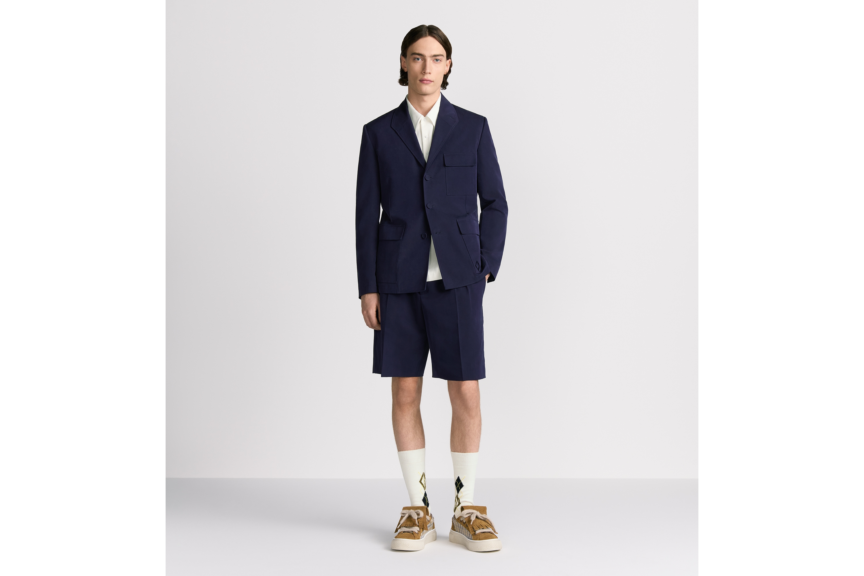 Look Bermuda Shorts with CD Diamond Embroidery Navy Blue Cotton-Blend Twill E14